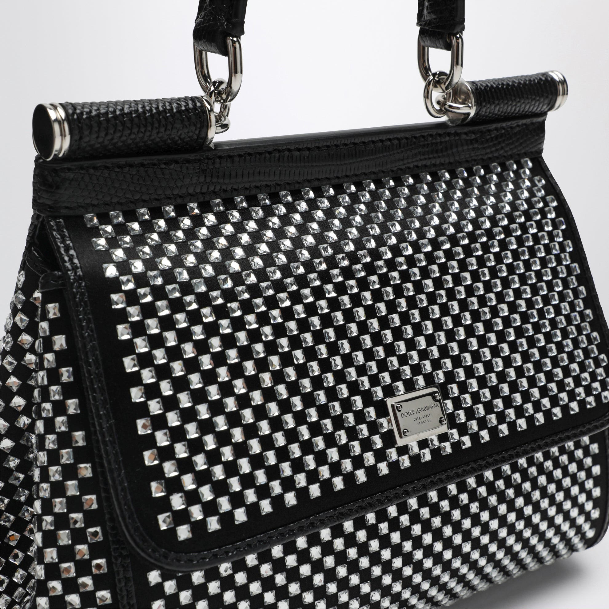 Borsa a mano Sicily piccola nera con cristalli