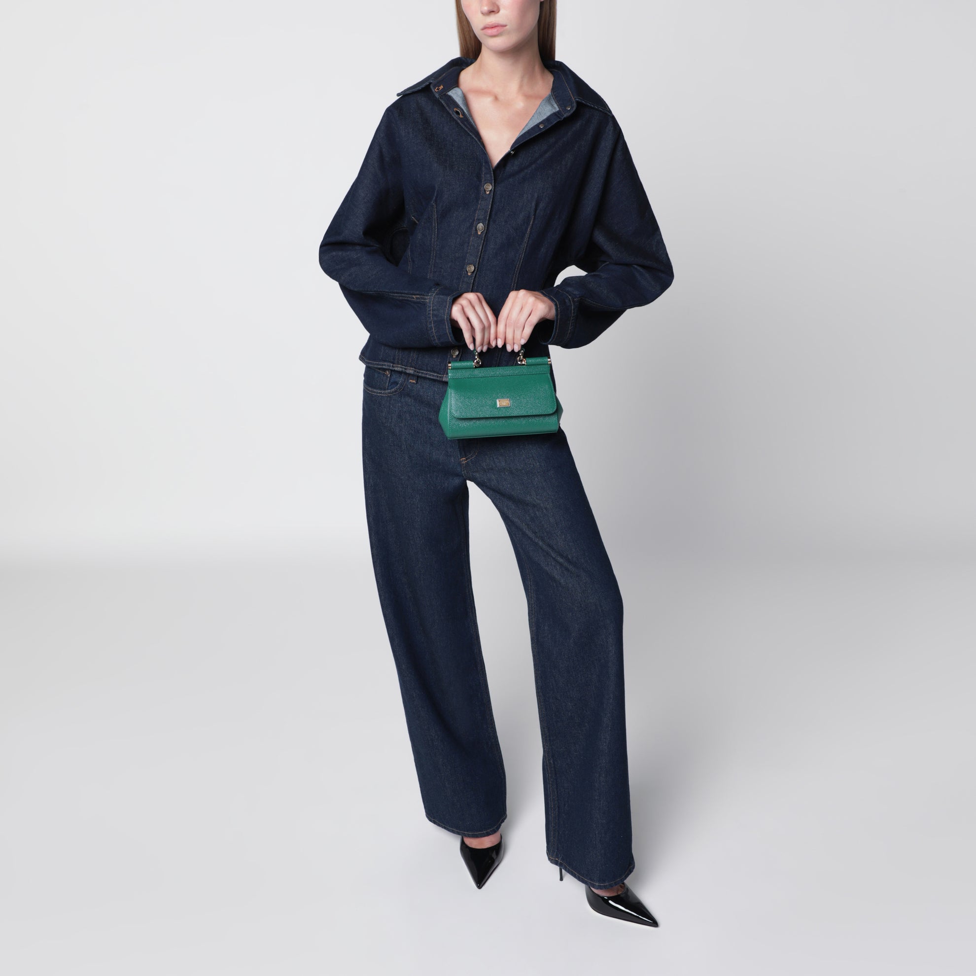 Small Sicily top-handle bag in emerald green