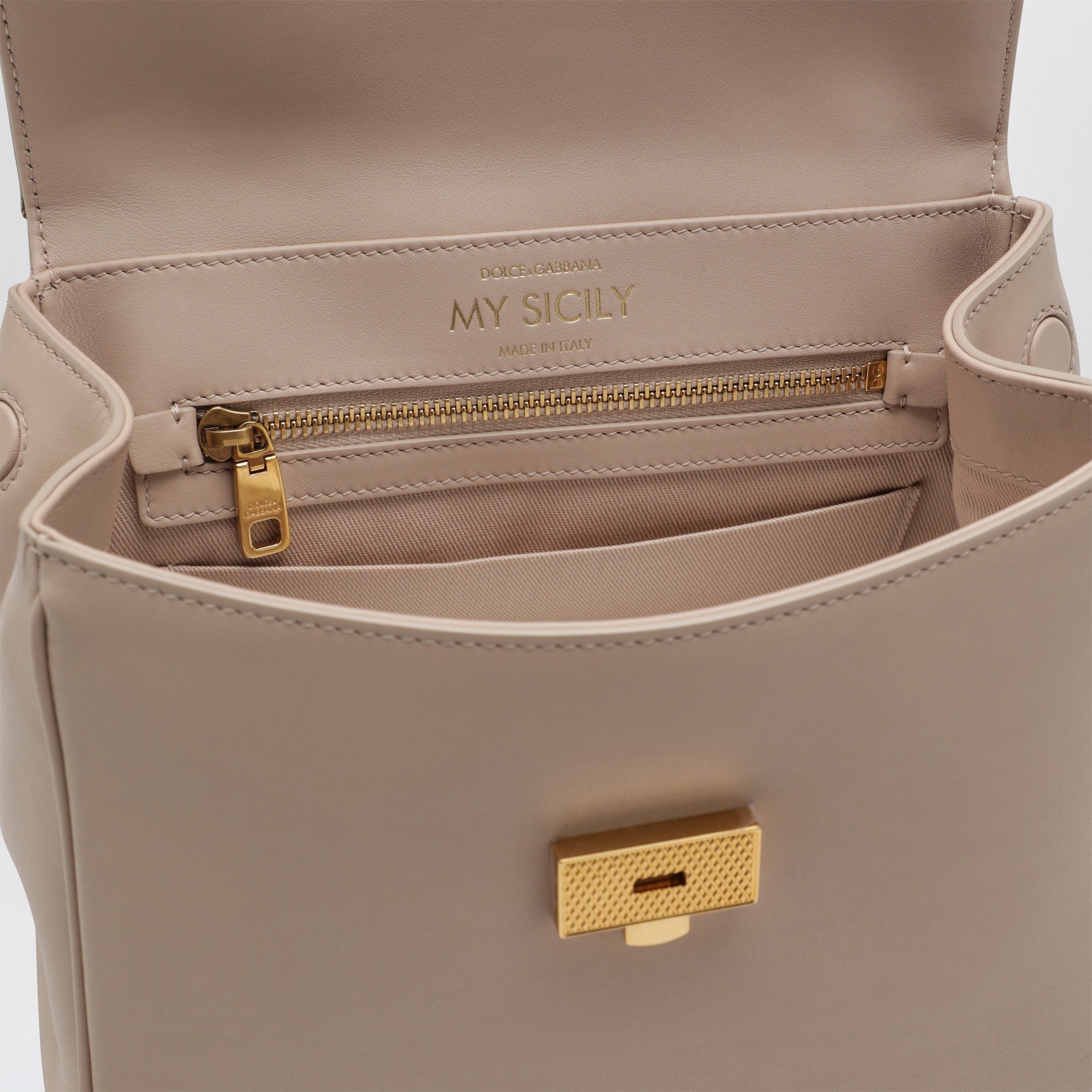 Borsa My Sicily piccola color nude in pelle plongé