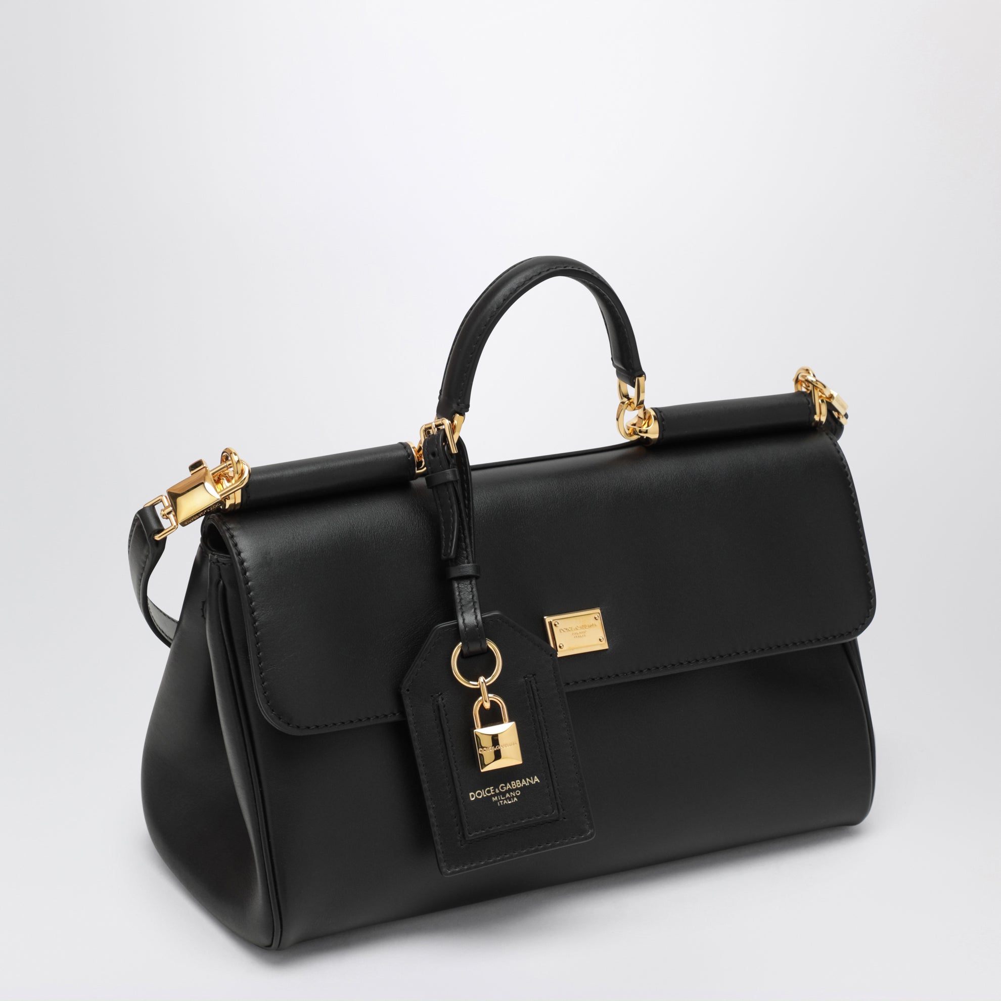 Borsa My Sicily media nera in pelle plongé