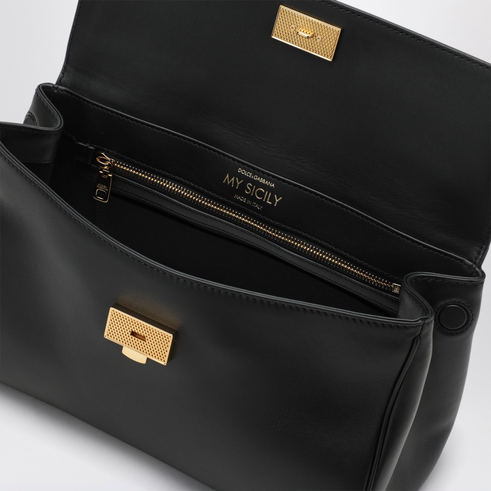 Borsa My Sicily media nera in pelle plongé