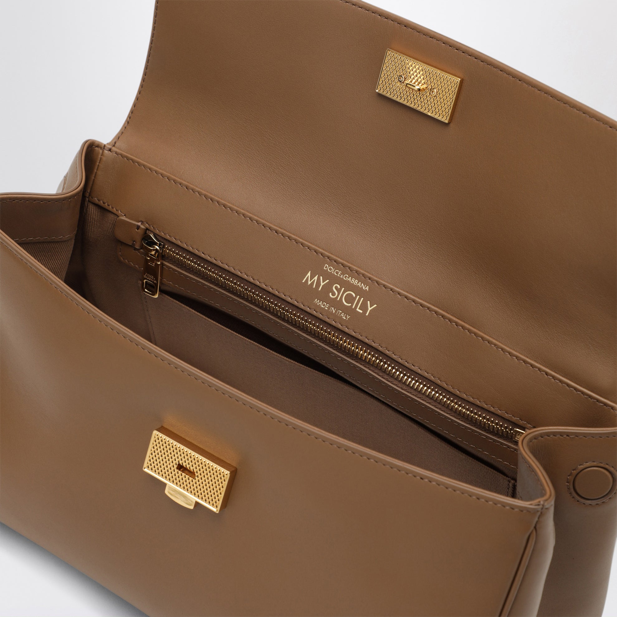 Borsa a mano My Sicily in pelle color caramello