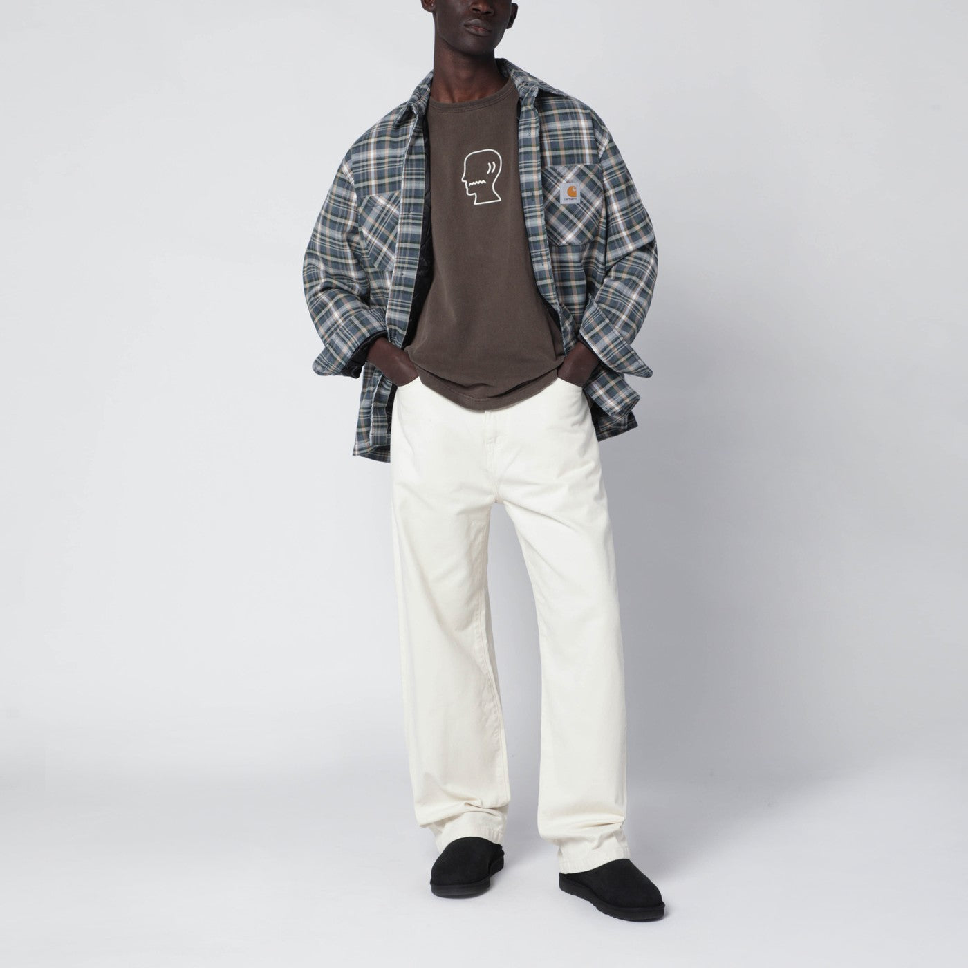 Brown vintage-effect T-shirt with embroidered logo