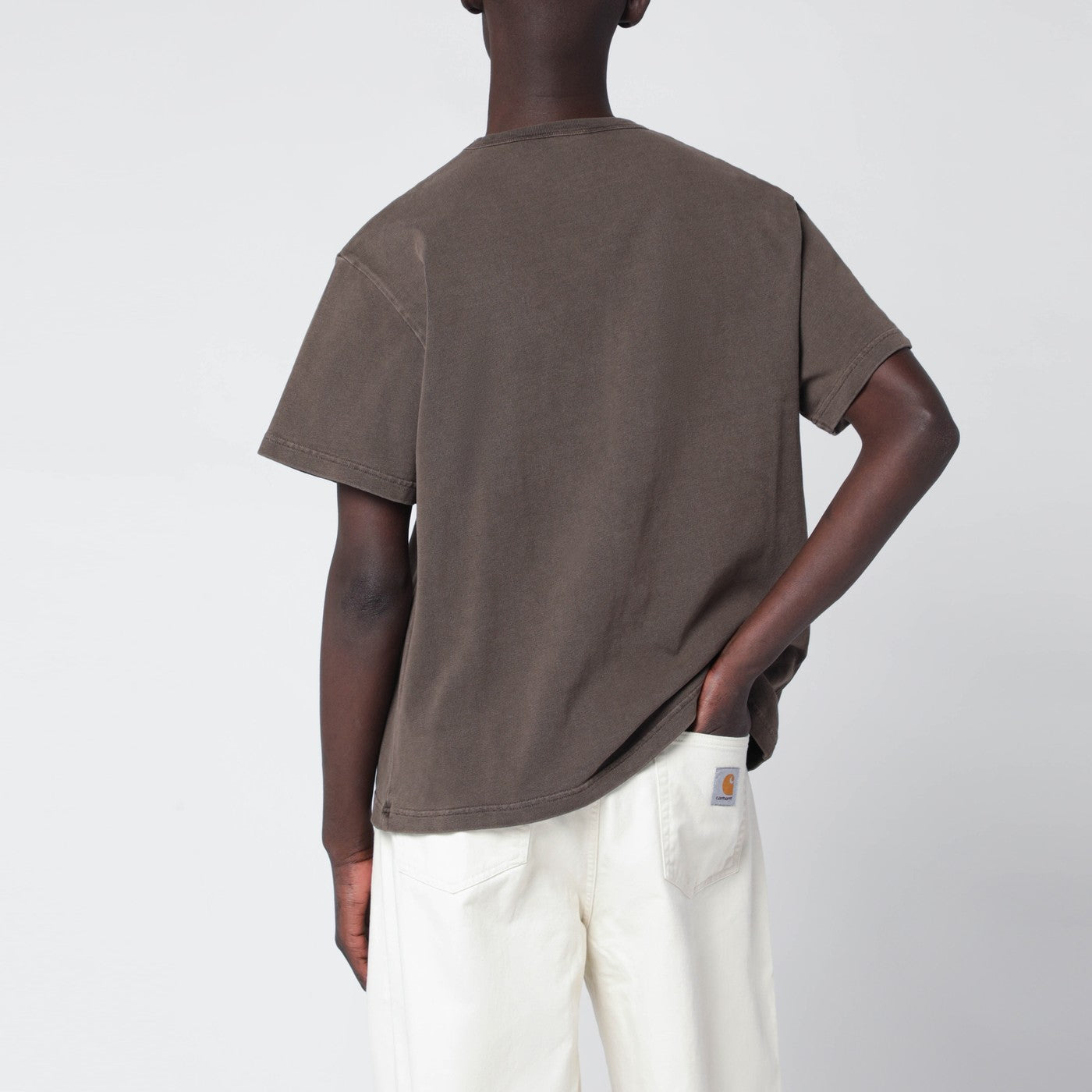 Brown vintage-effect T-shirt with embroidered logo