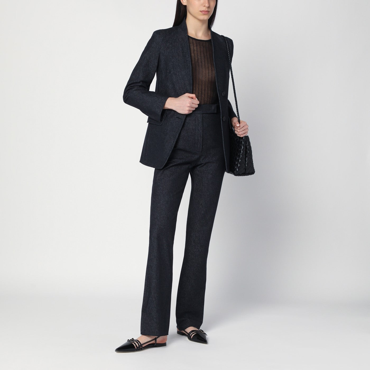 Midnight blue jacket in cotton denim effect