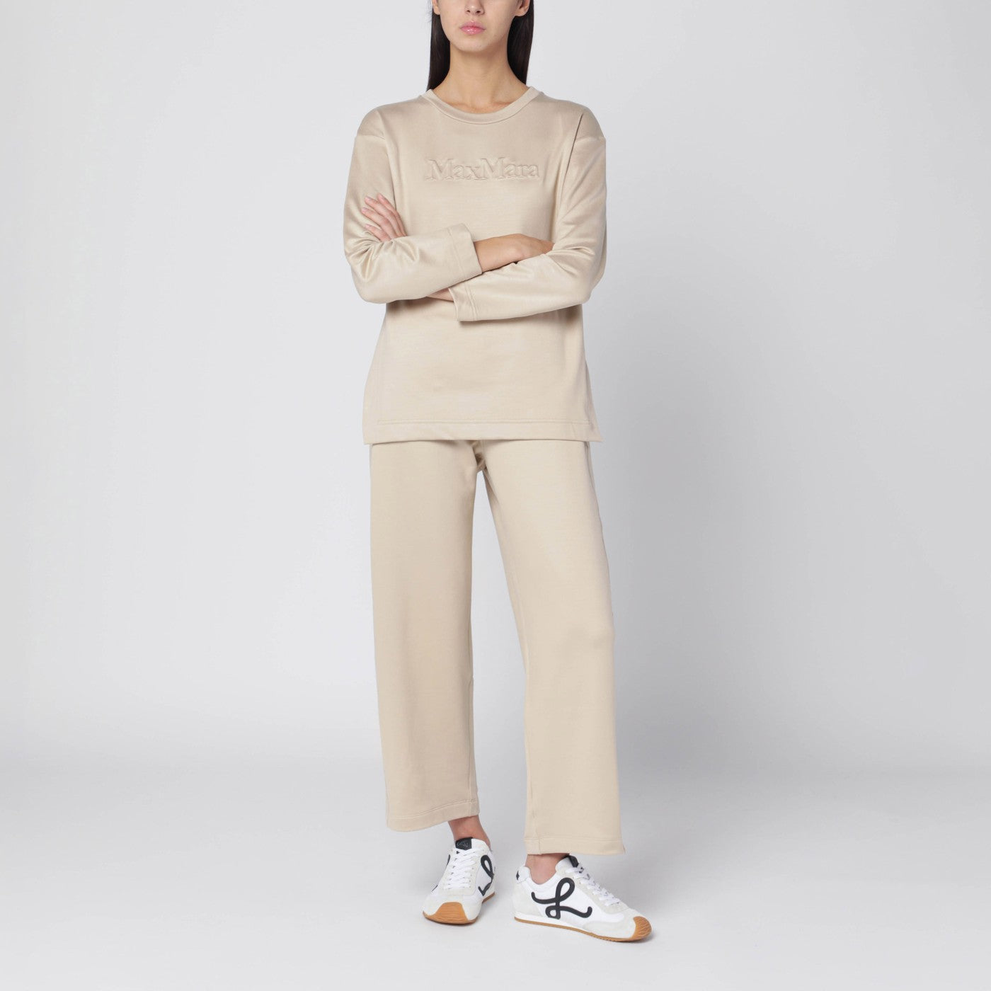 Beige sweatshirt in silk blend