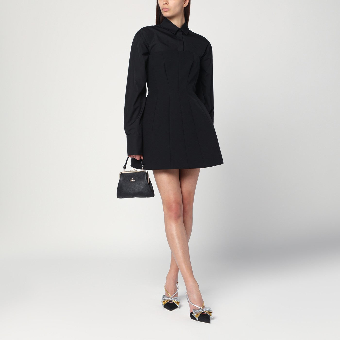 Black bustier dress in sablé