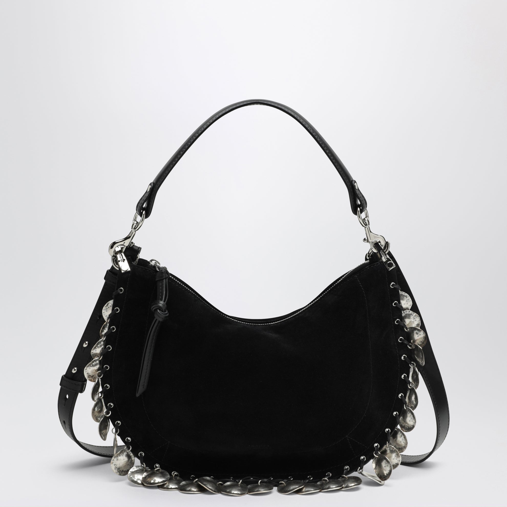 Borsa Oskan Soft Zipped in suede nera con medaglie