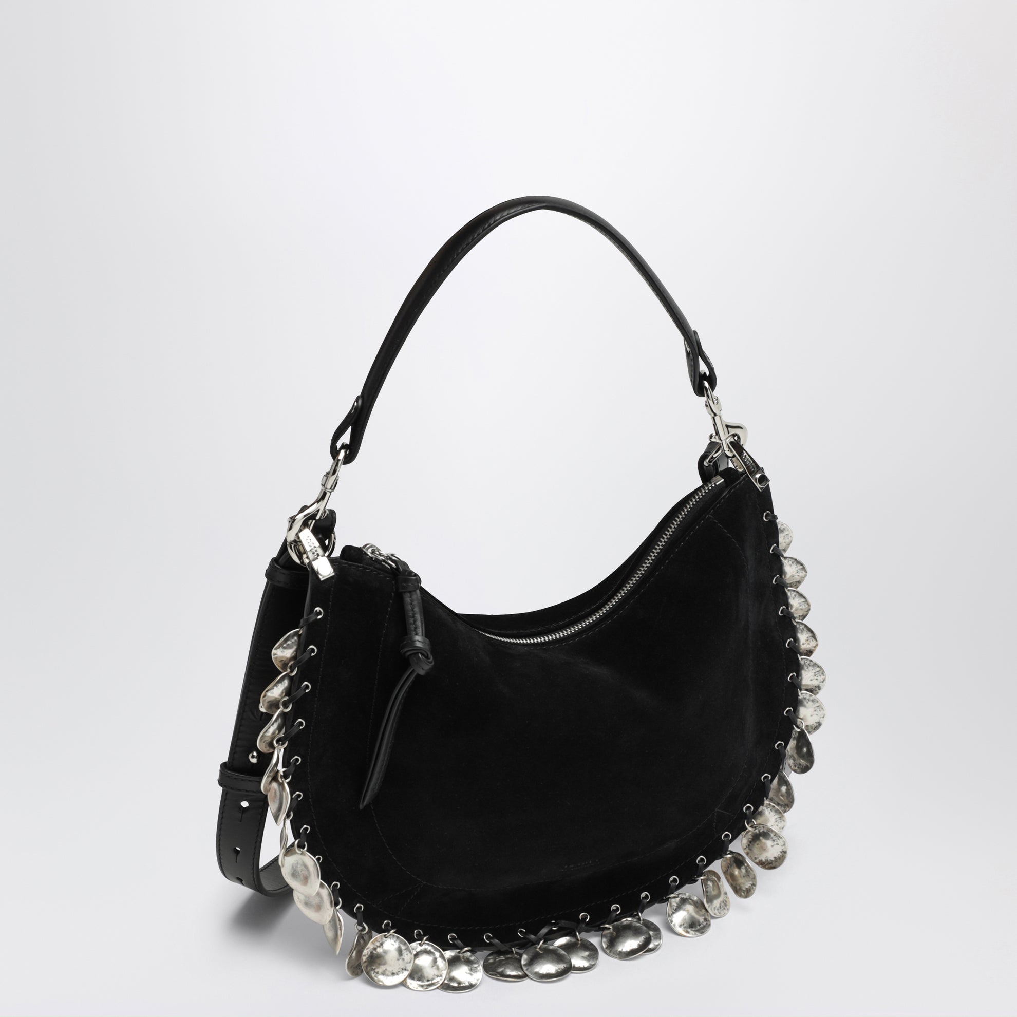 Borsa Oskan Soft Zipped in suede nera con medaglie