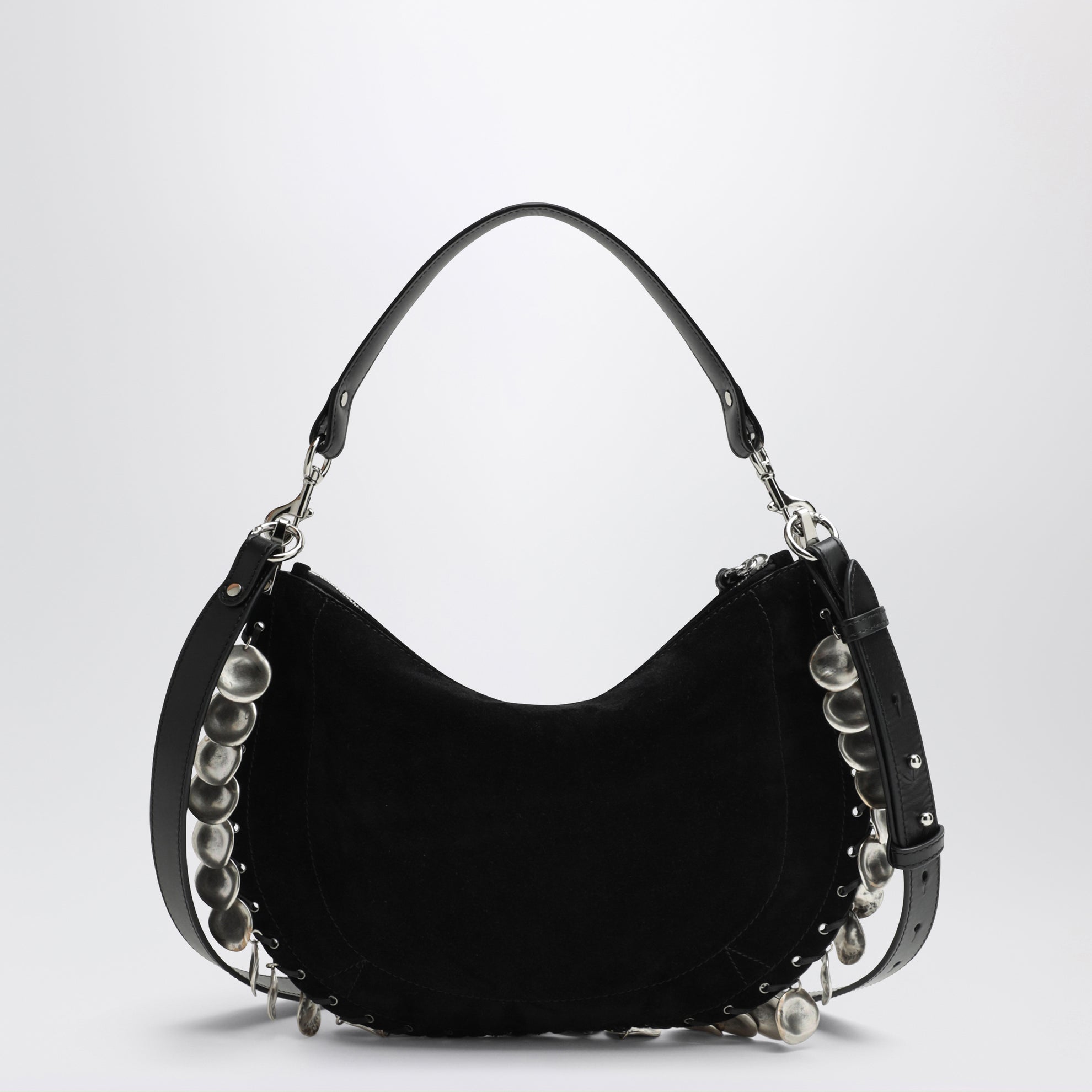 Borsa Oskan Soft Zipped in suede nera con medaglie