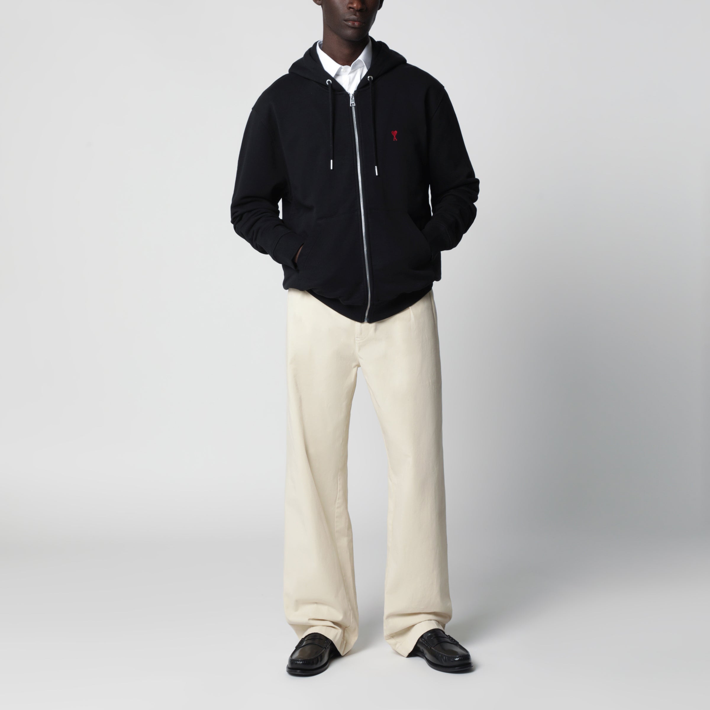 Ami Paris Black Ami De Coeur zip-up sweatshirt | TheDoubleF