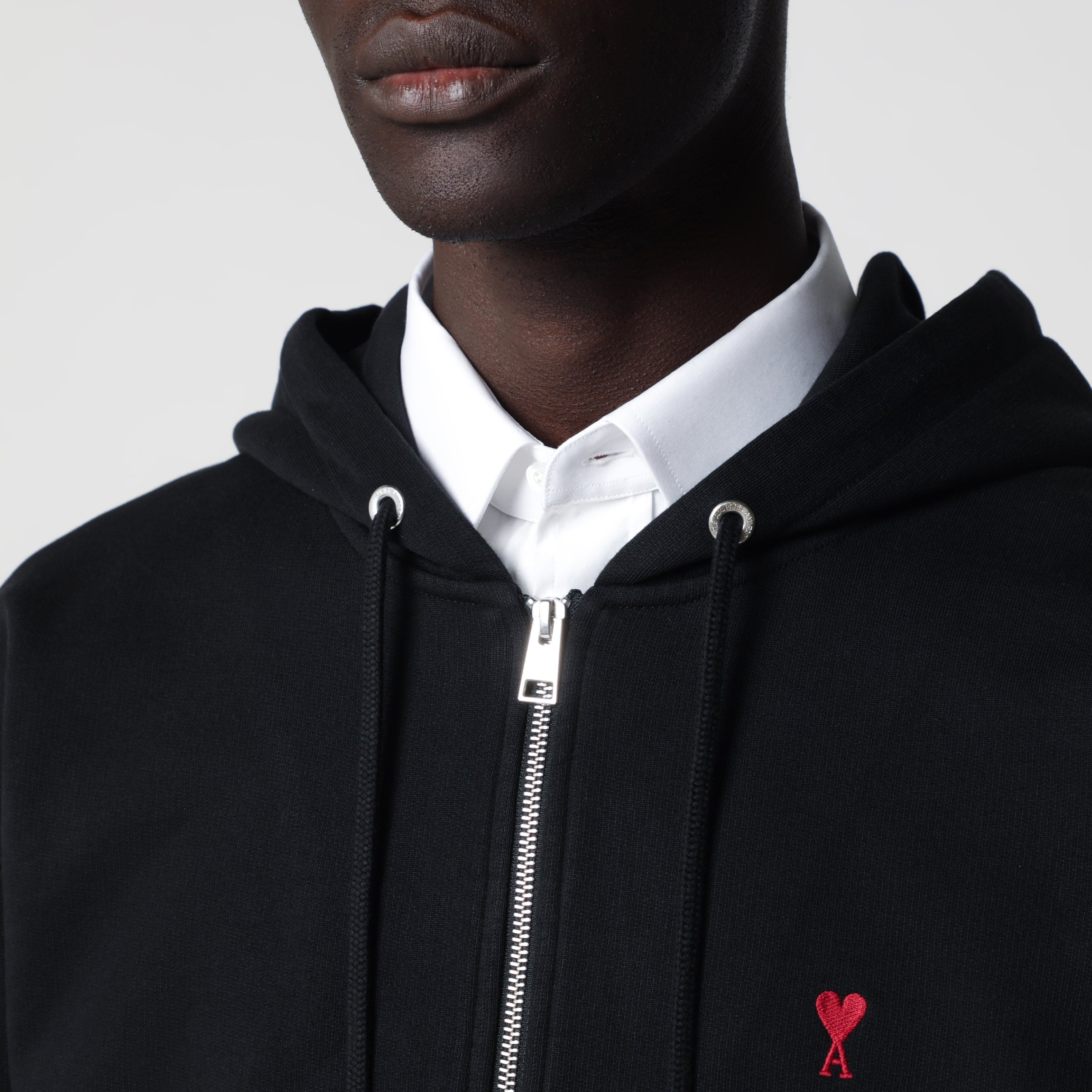 Ami Paris Black Ami De Coeur zip-up sweatshirt | TheDoubleF