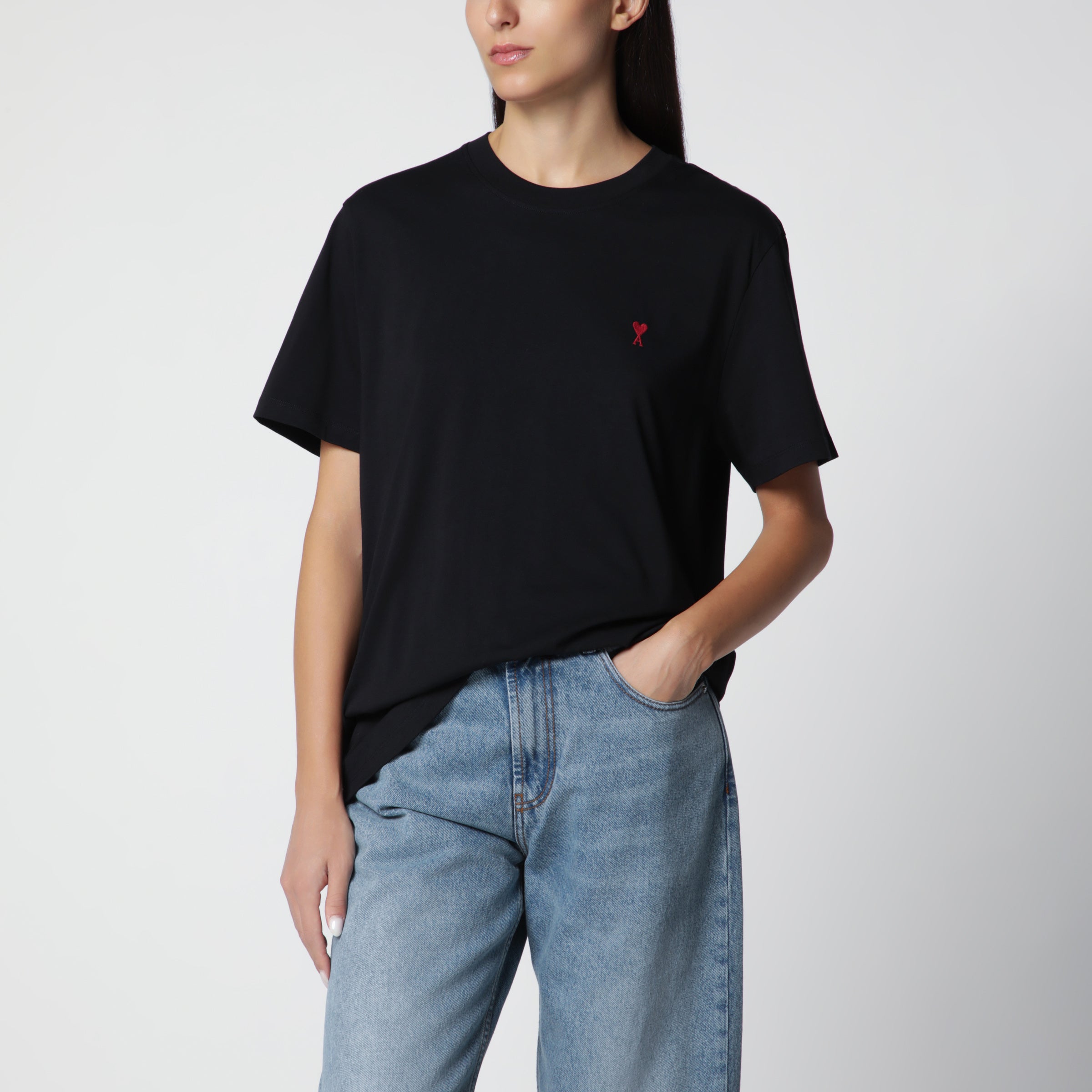 Ami Paris Black Ami De Coeur T-shirt | TheDoubleF