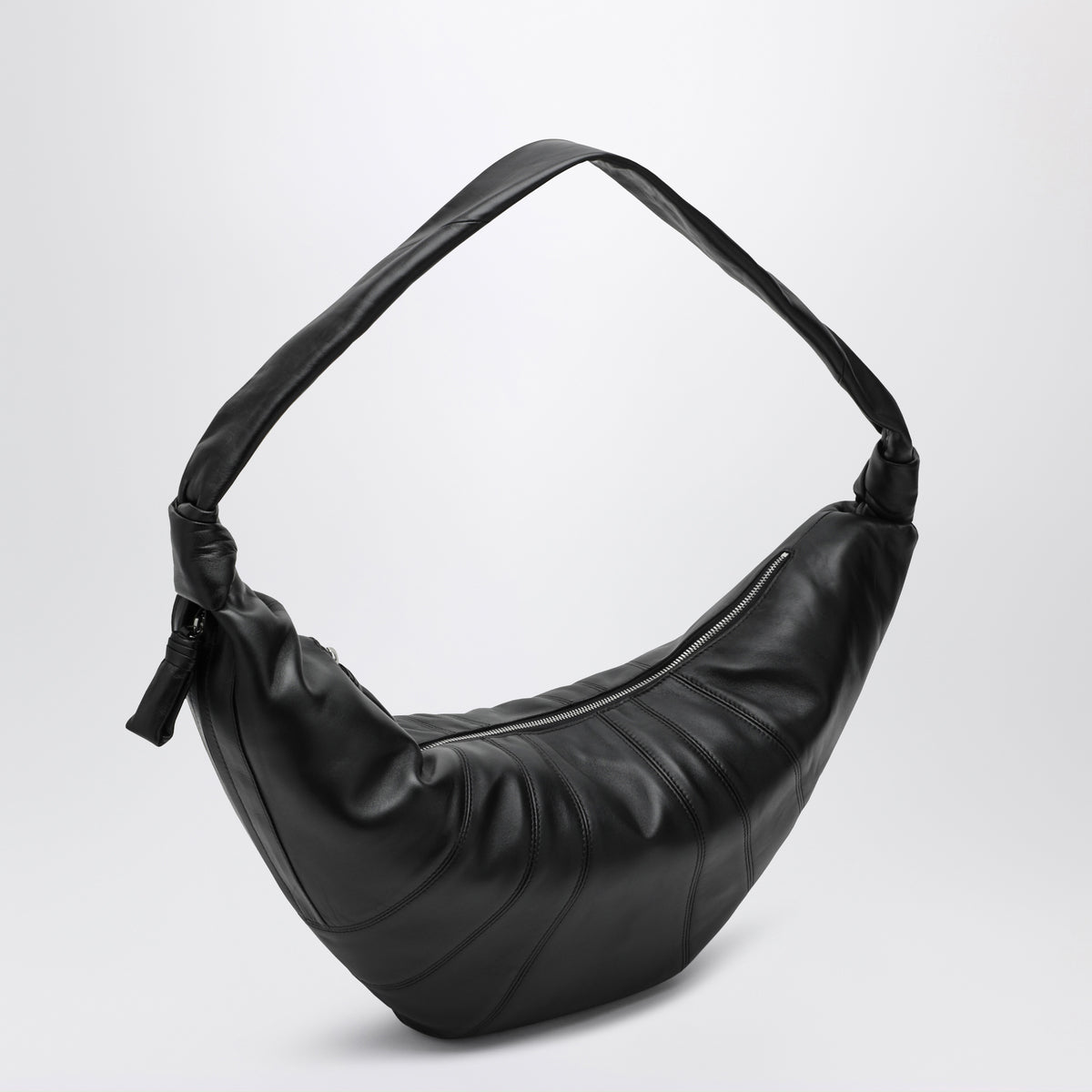 Borsa Croissant grande nera in nappa di agnello