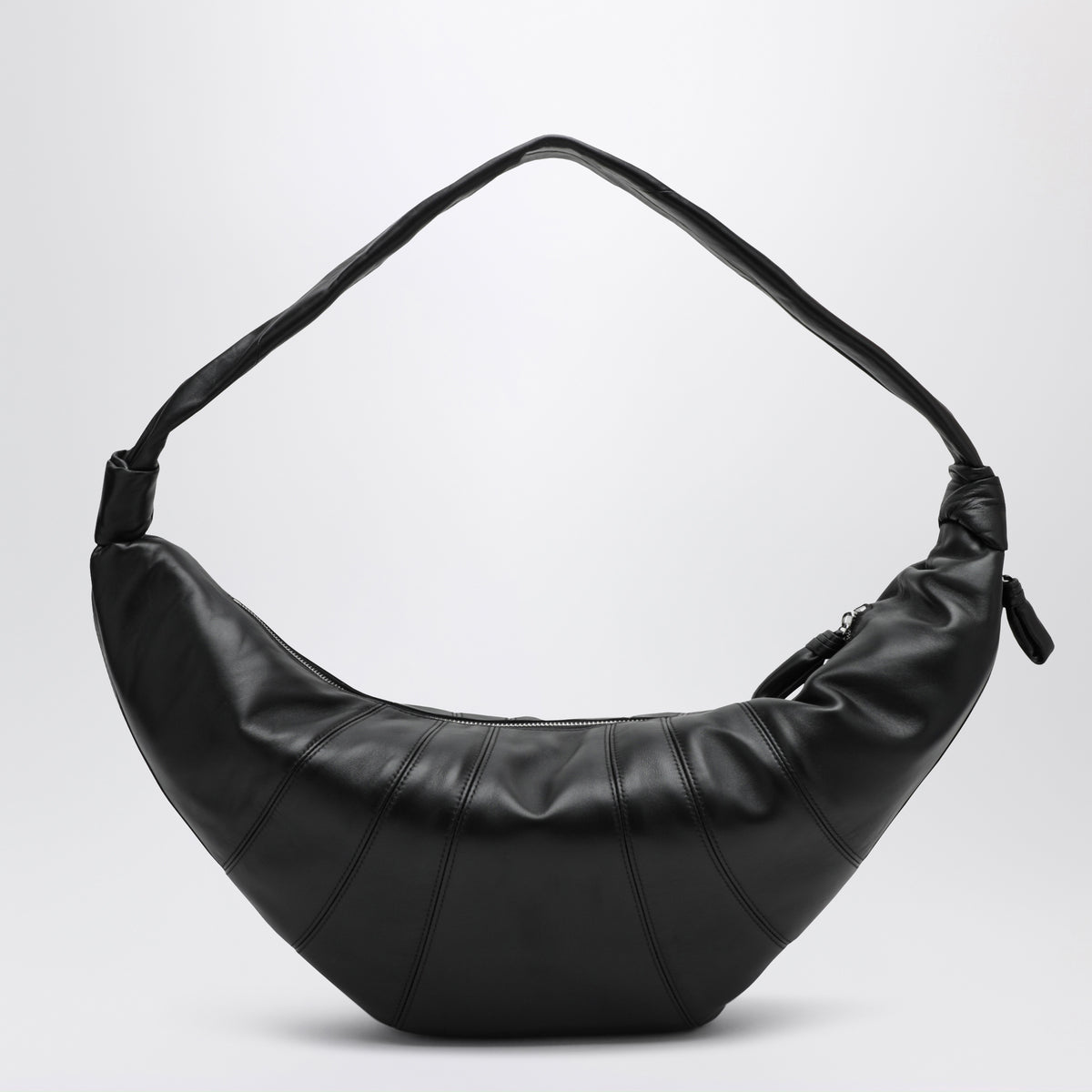 Borsa Croissant grande nera in nappa di agnello