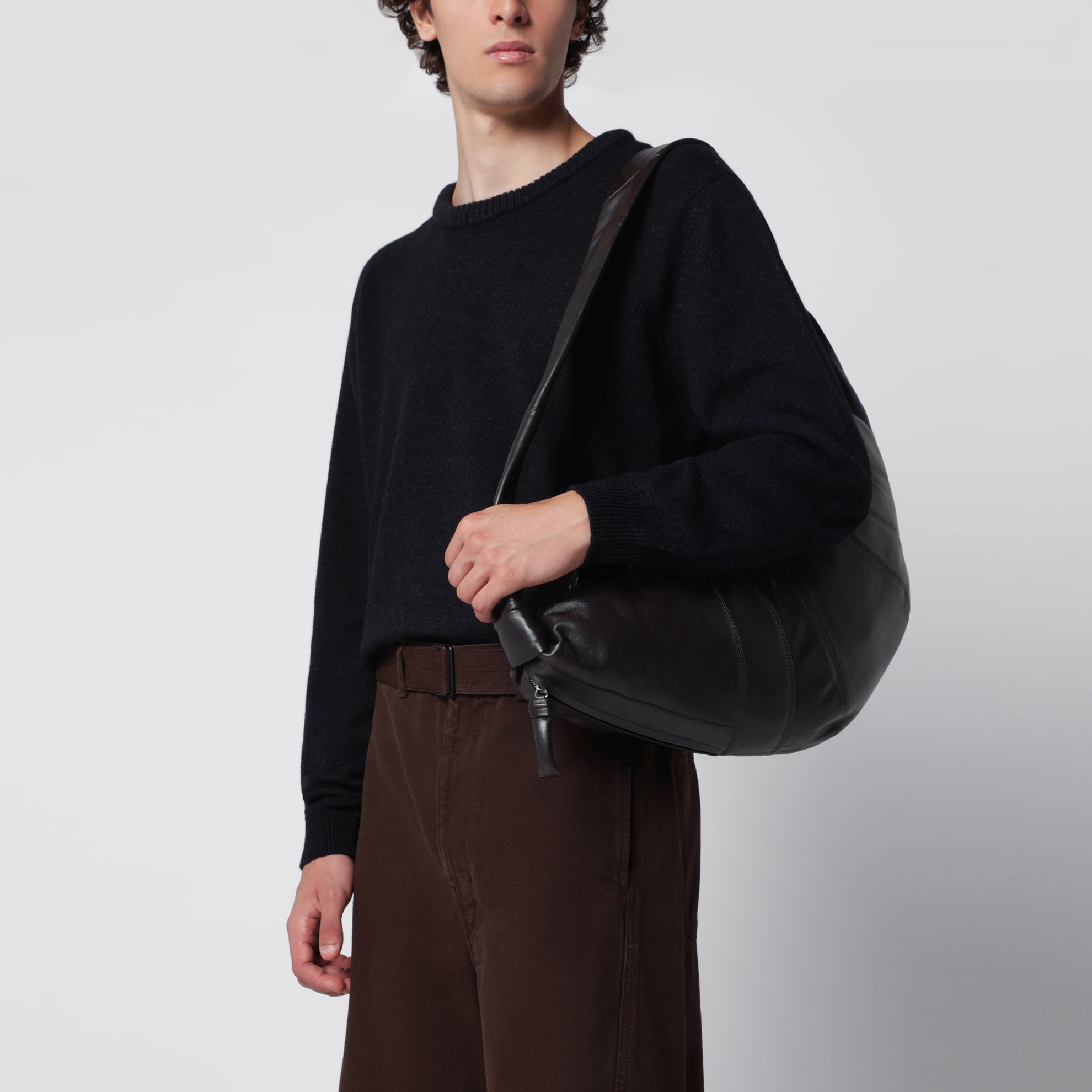 Large Croissant dark chocolate lambskin bag