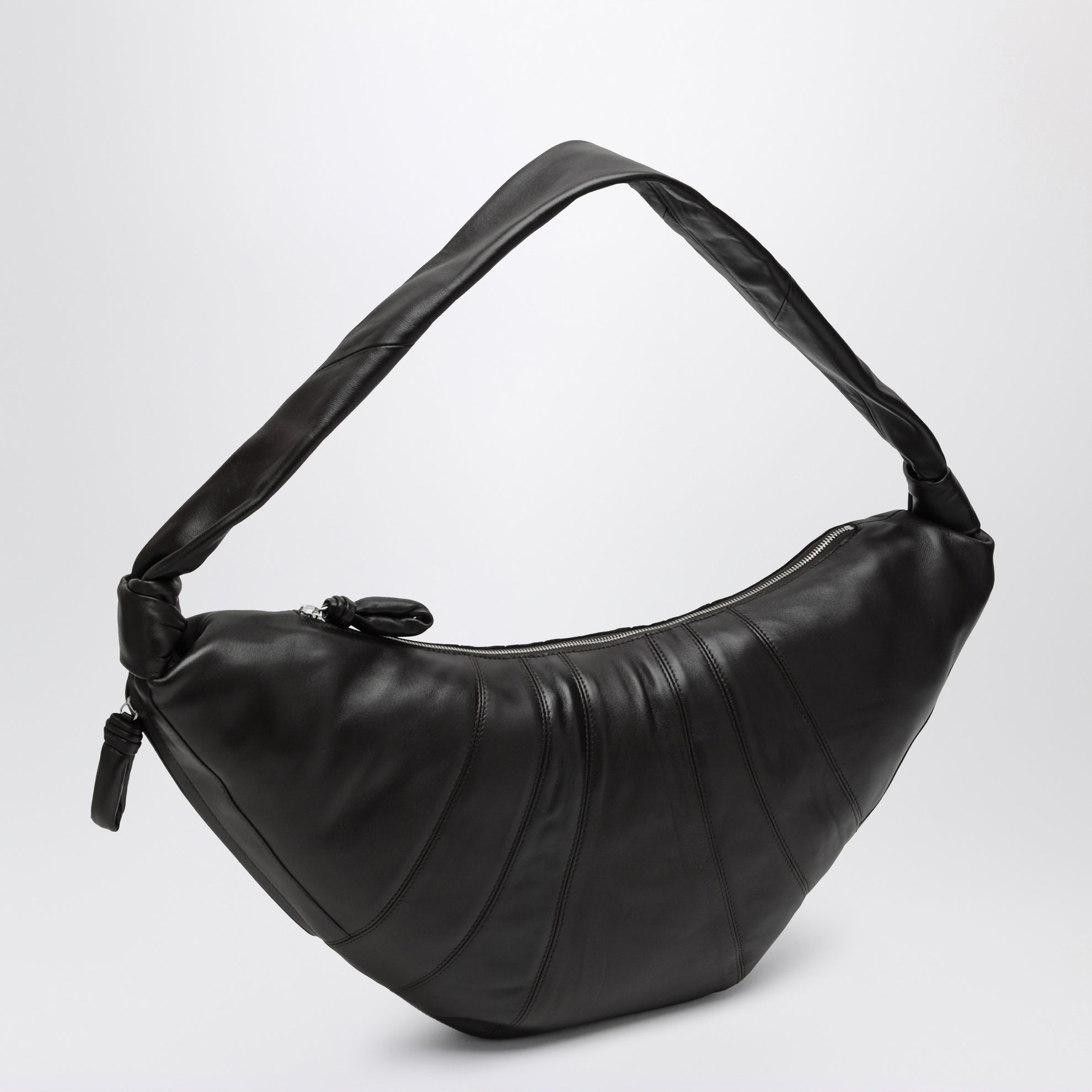 Large Croissant dark chocolate lambskin bag