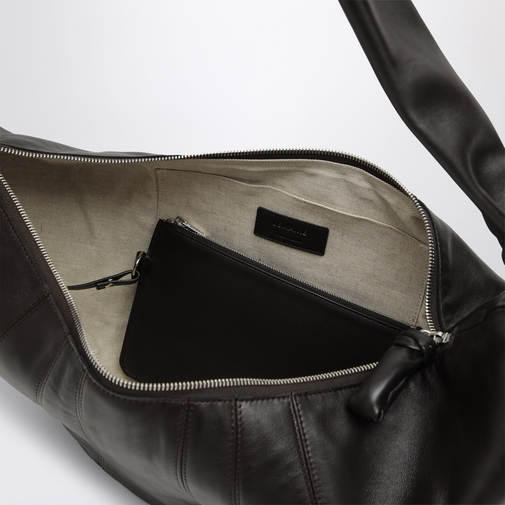 Large Croissant dark chocolate lambskin bag