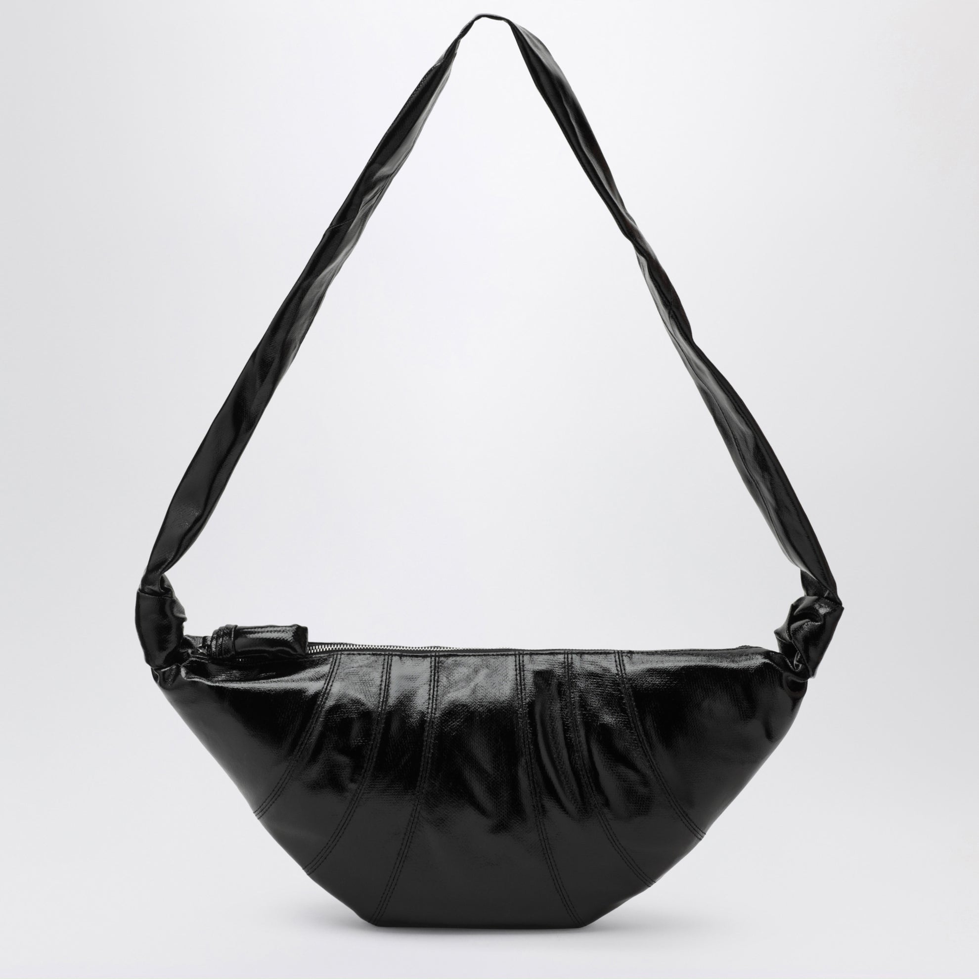 Croissant bag media nera in cotone rivestito