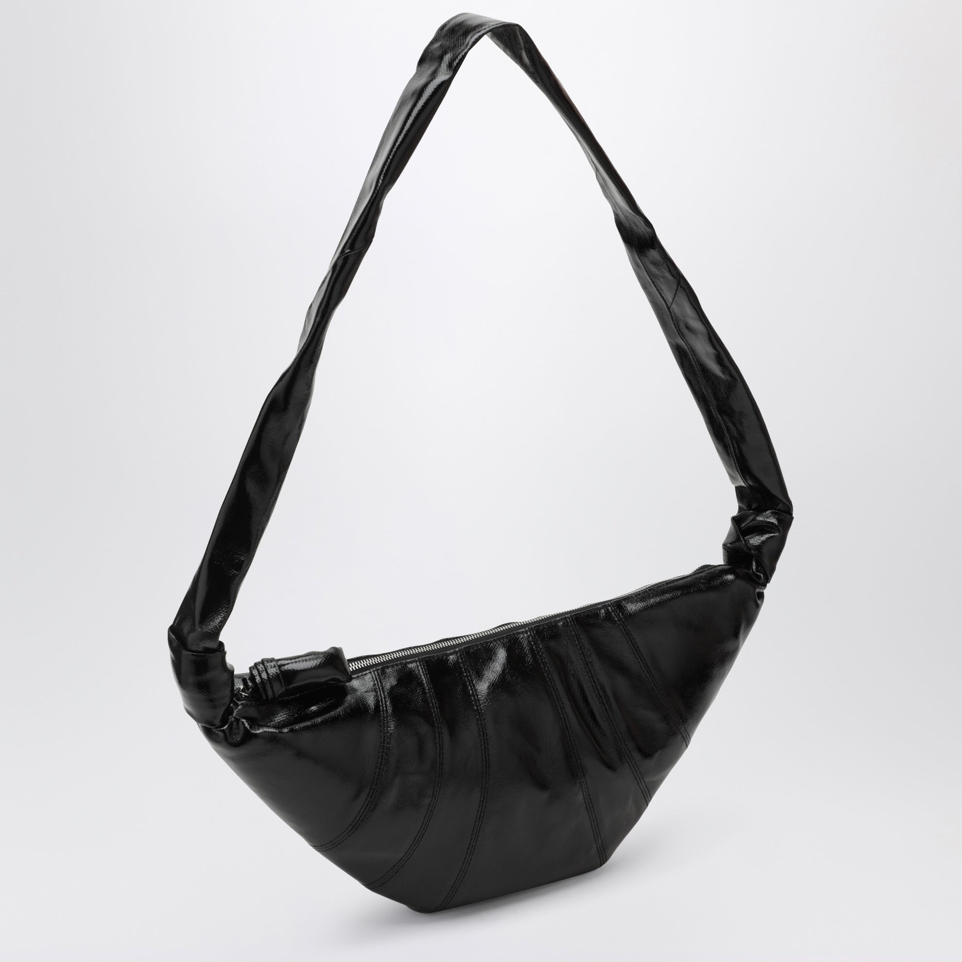 Croissant bag media nera in cotone rivestito