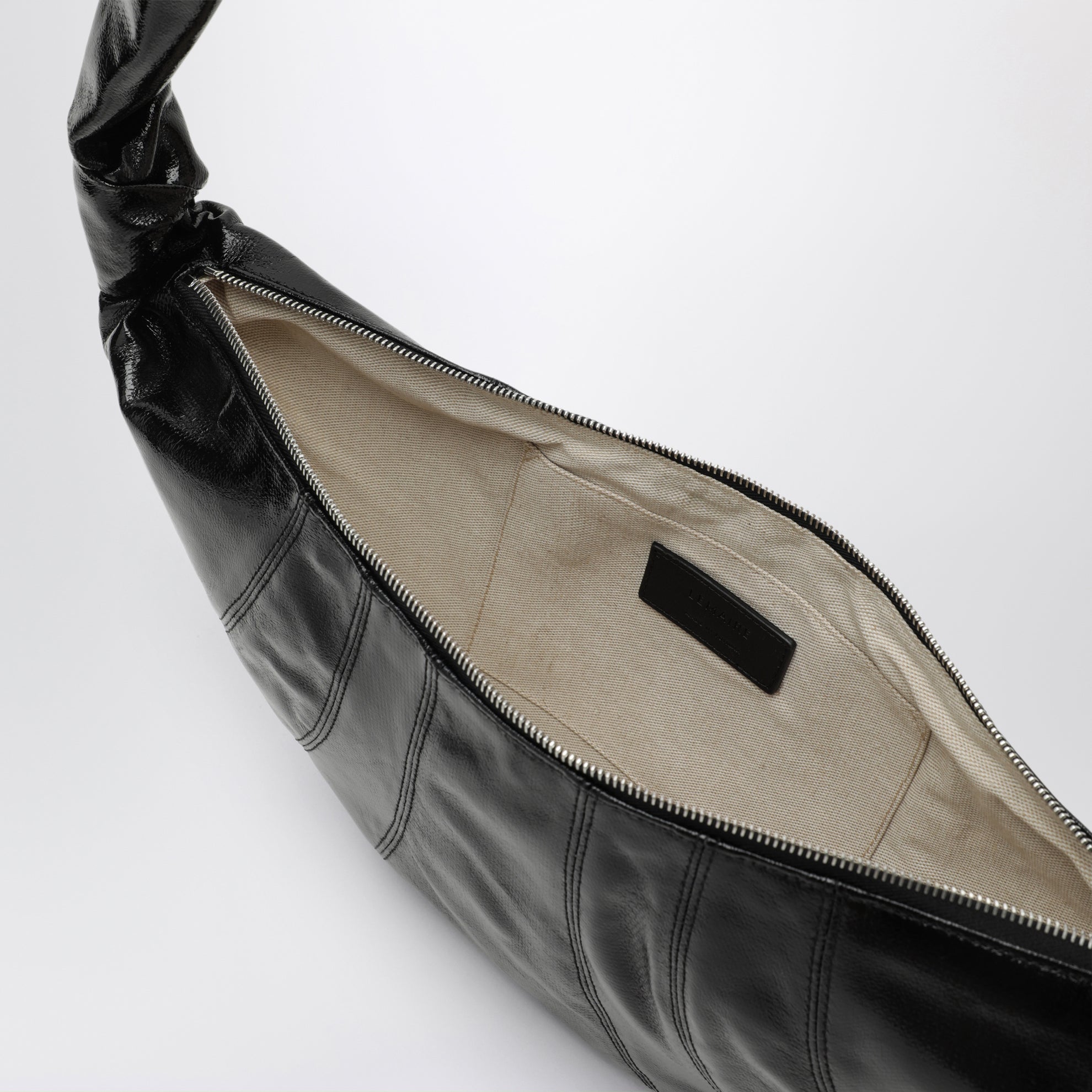 Croissant bag media nera in cotone rivestito