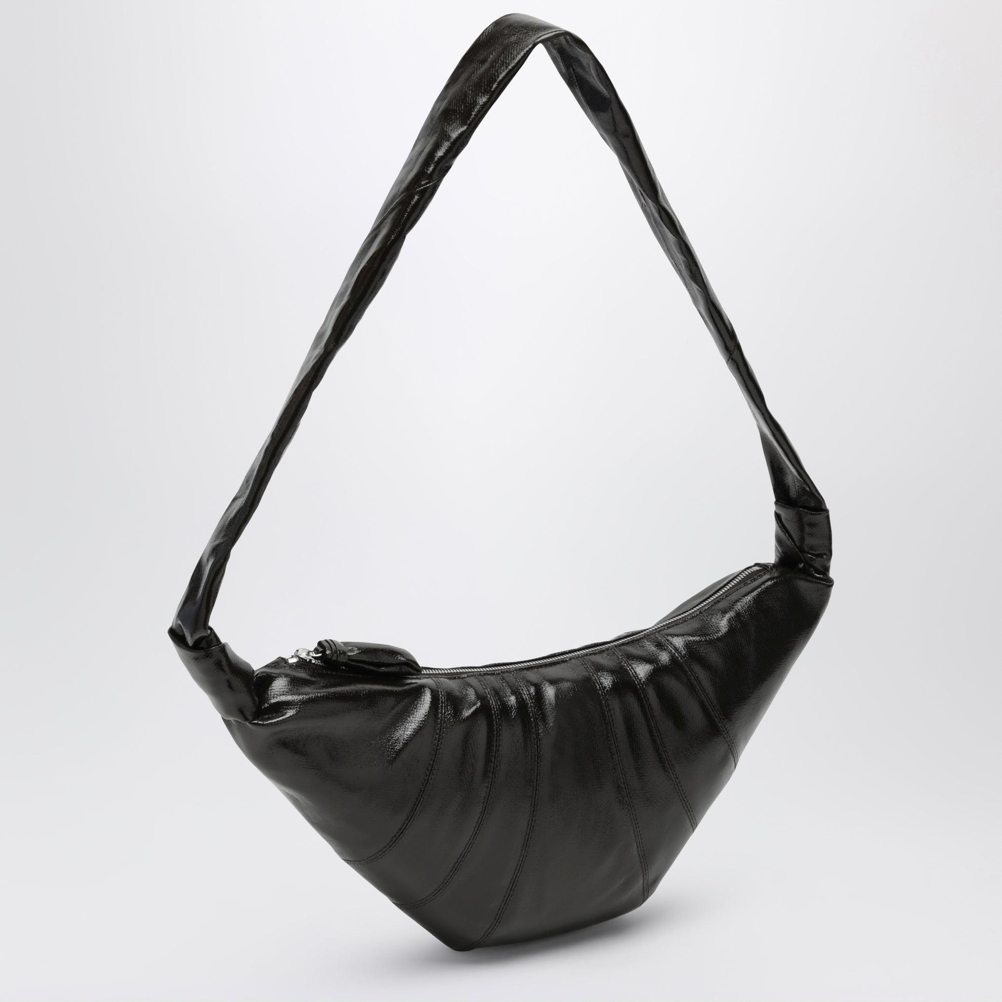 Croissant bag media verde scura in cotone rivestito