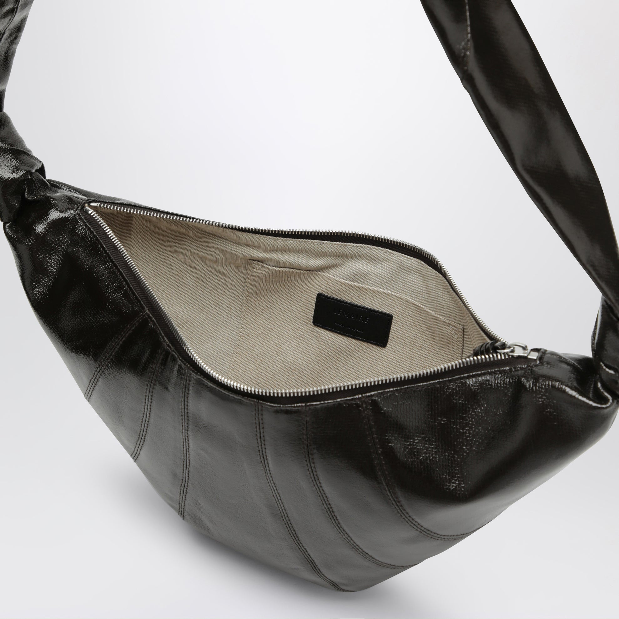 Croissant bag media verde scura in cotone rivestito