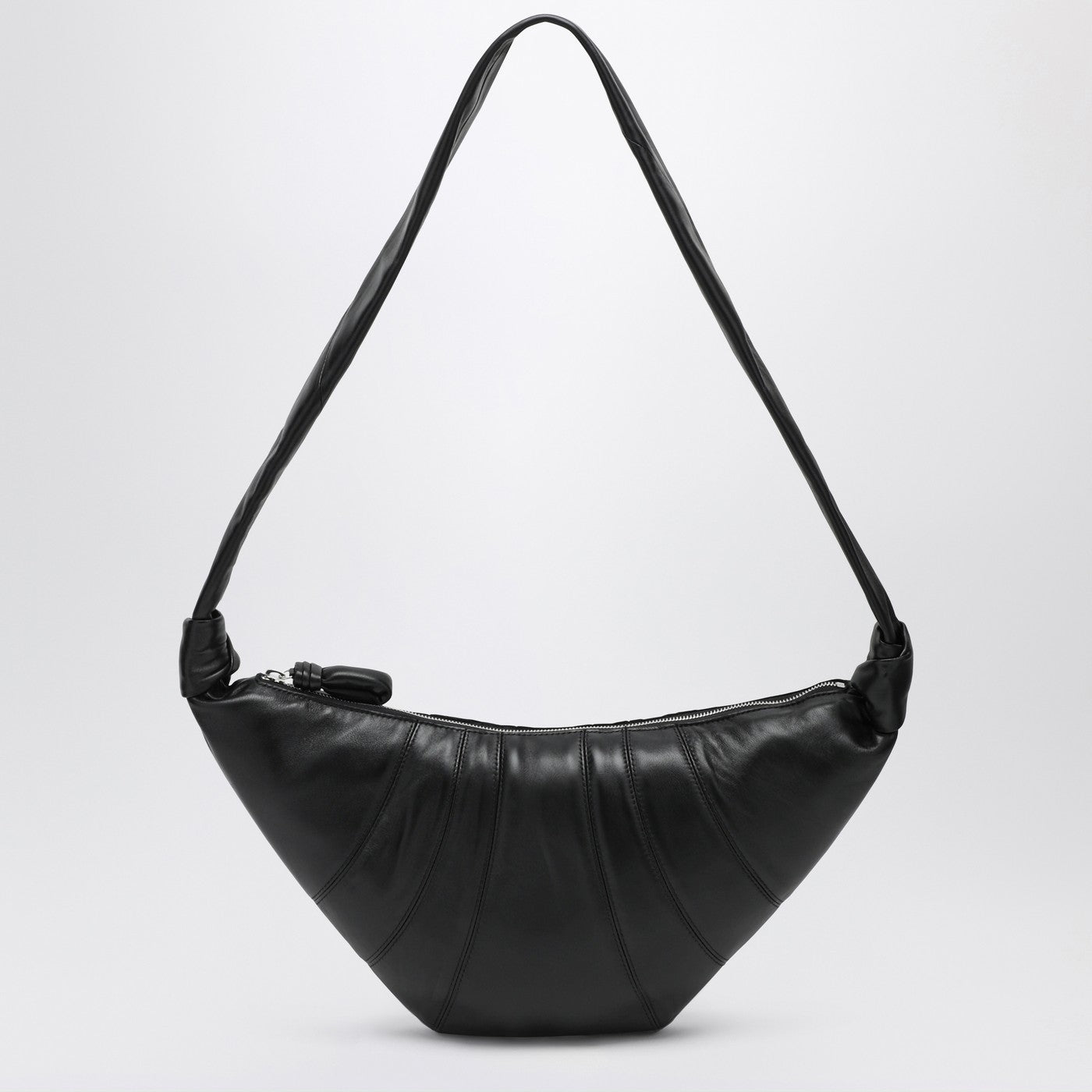 Mittlere Croissant-Tasche aus schwarzem Leder