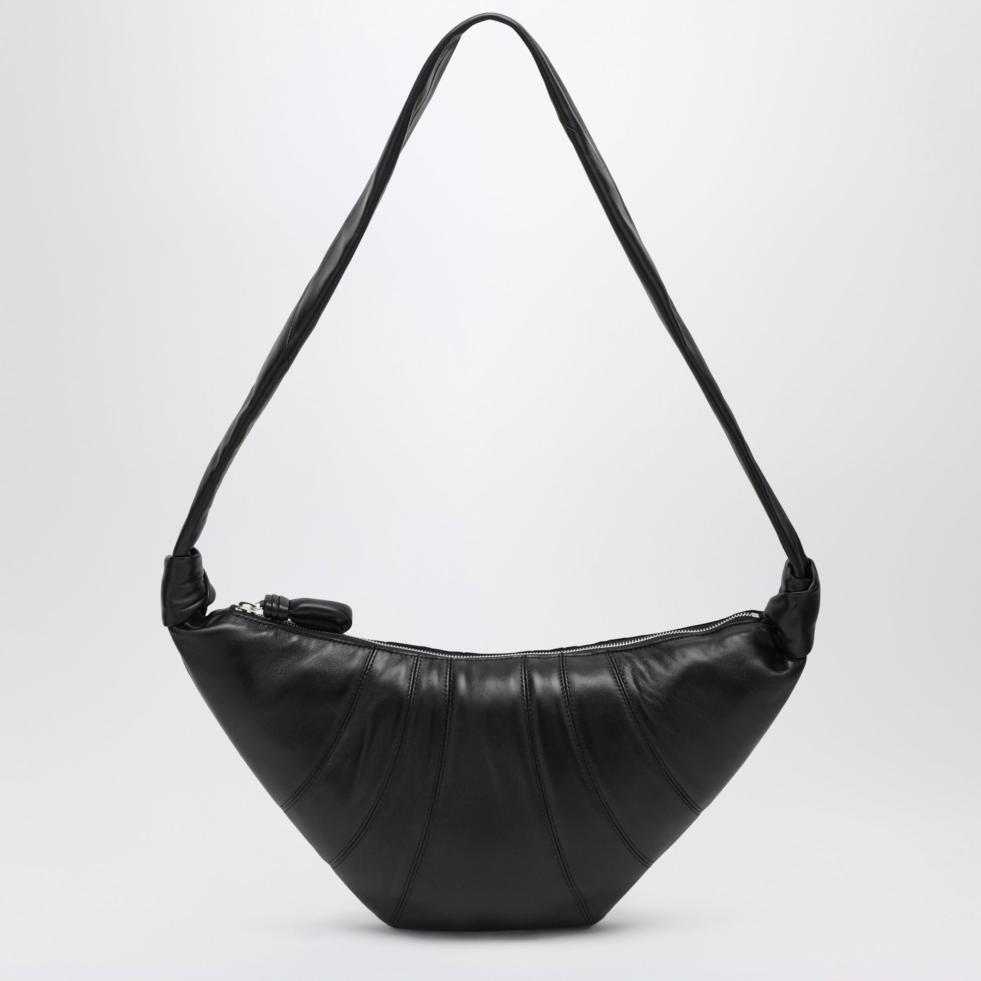 Croissant bag media nera in pelle