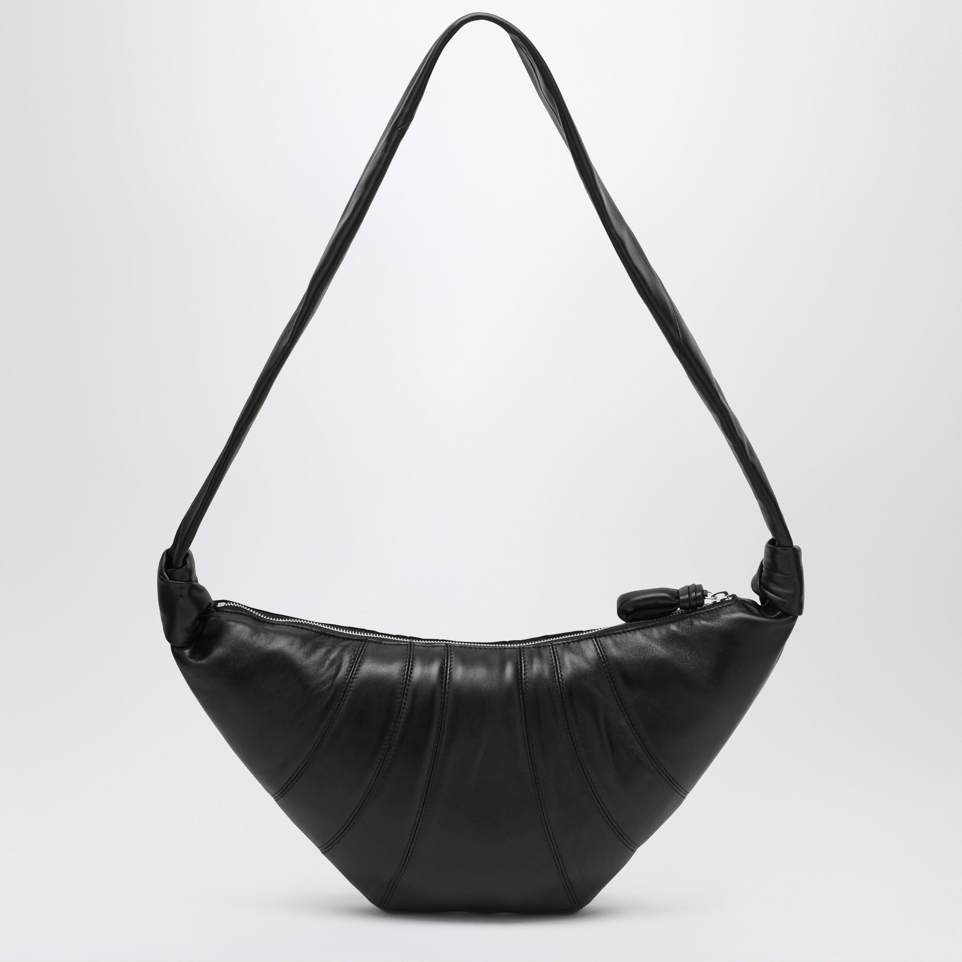 Croissant bag media nera in pelle