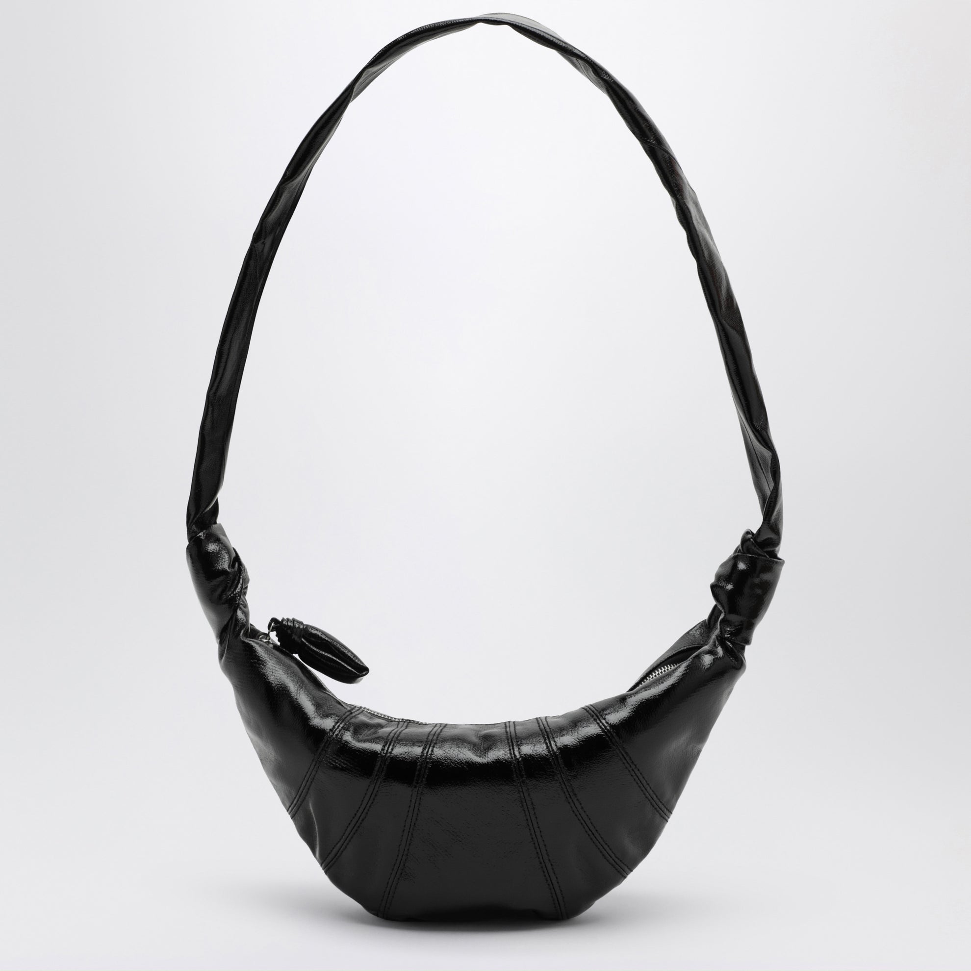 Kleine schwarze Croissant Bag aus beschichteter Baumwolle