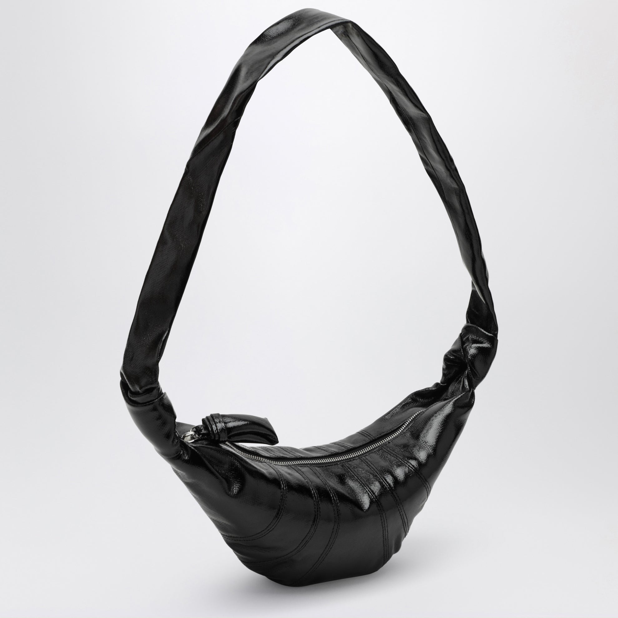Kleine schwarze Croissant Bag aus beschichteter Baumwolle