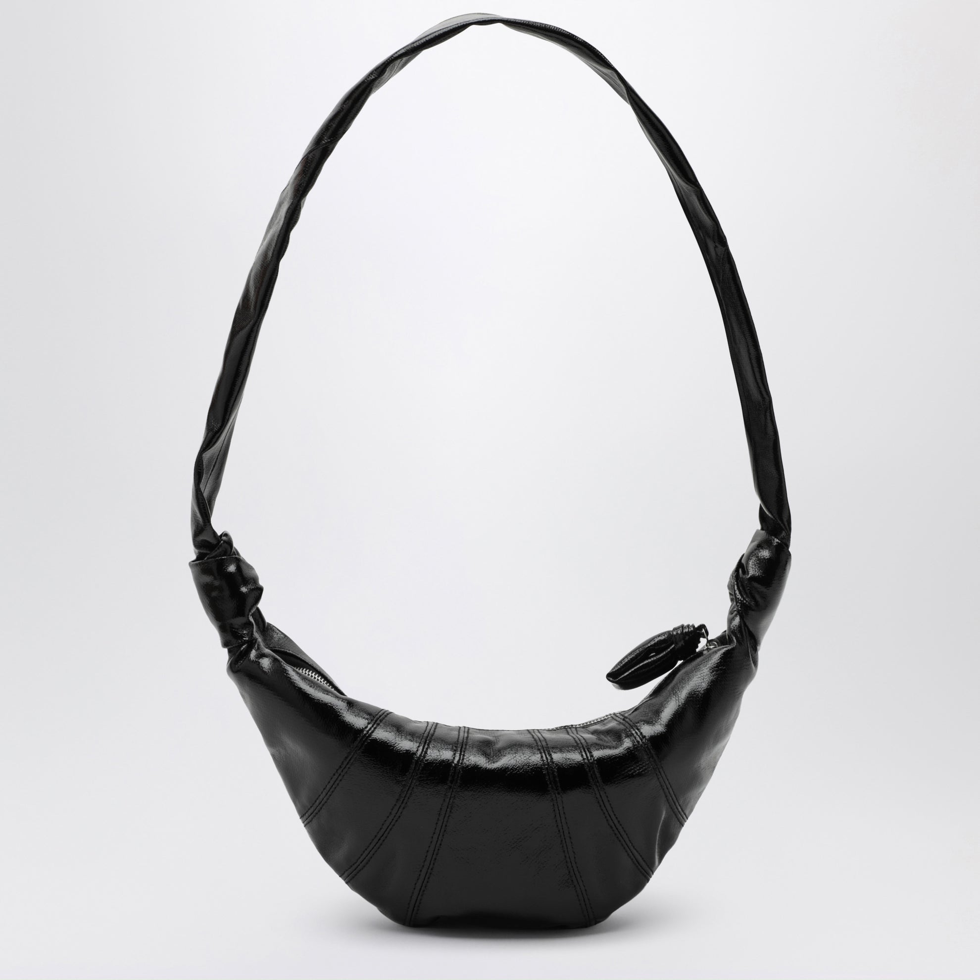 Kleine schwarze Croissant Bag aus beschichteter Baumwolle