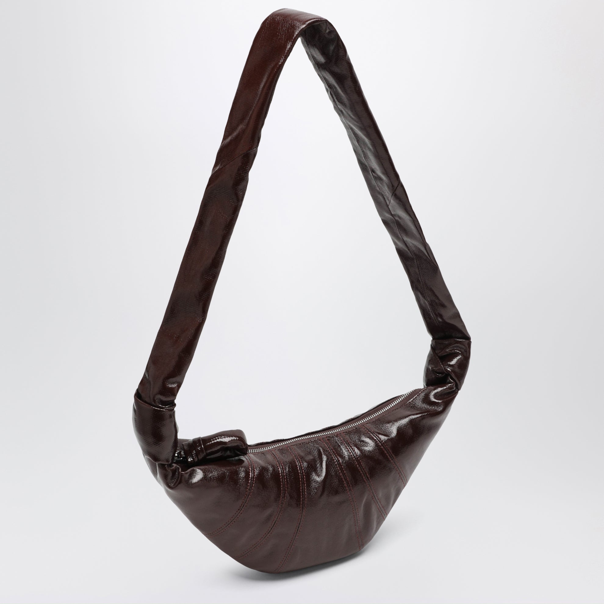 Croissant bag piccola marrone in cotone rivestito