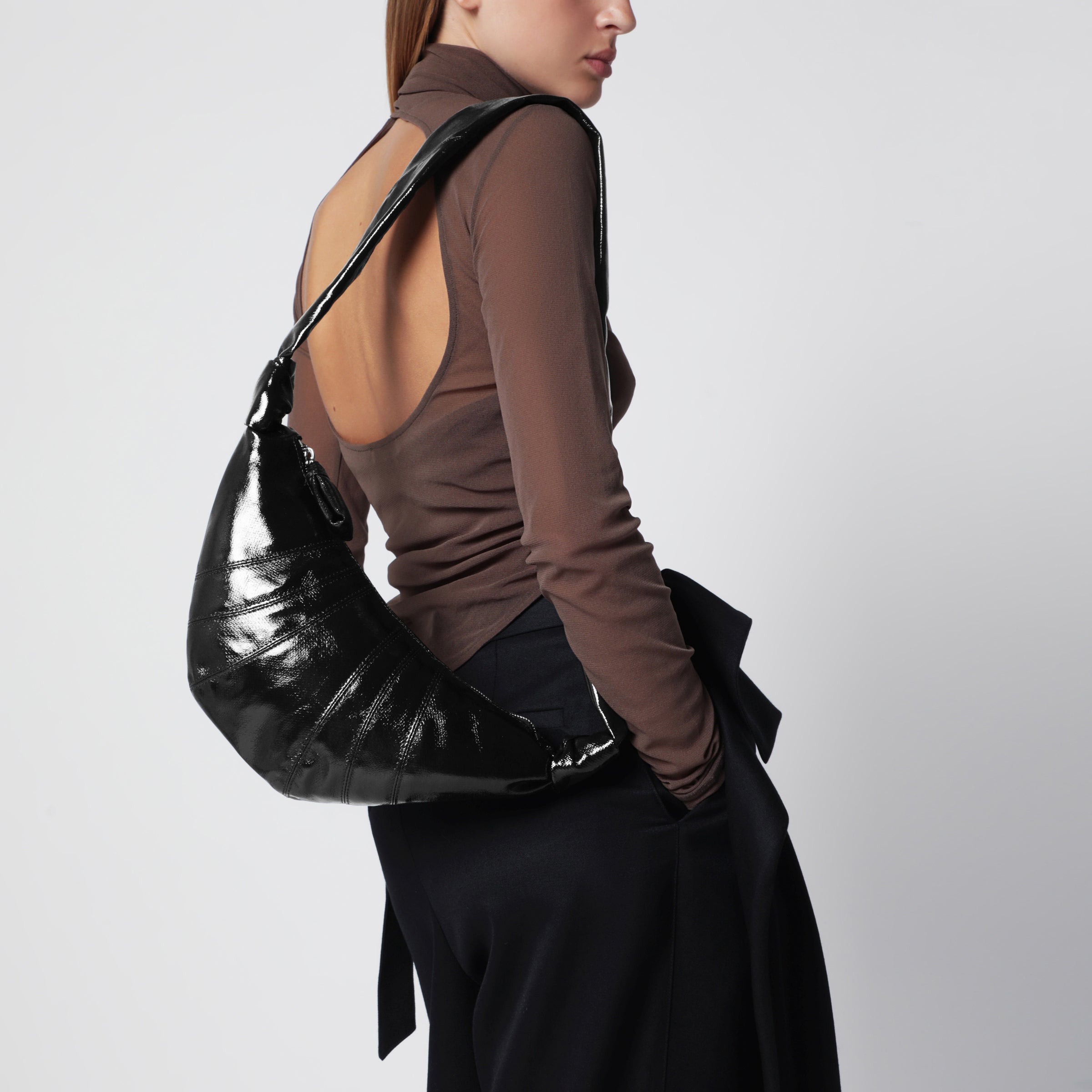 LEMAIRE Small Croissant Bag in dark green coated cotton | TheDoubleF