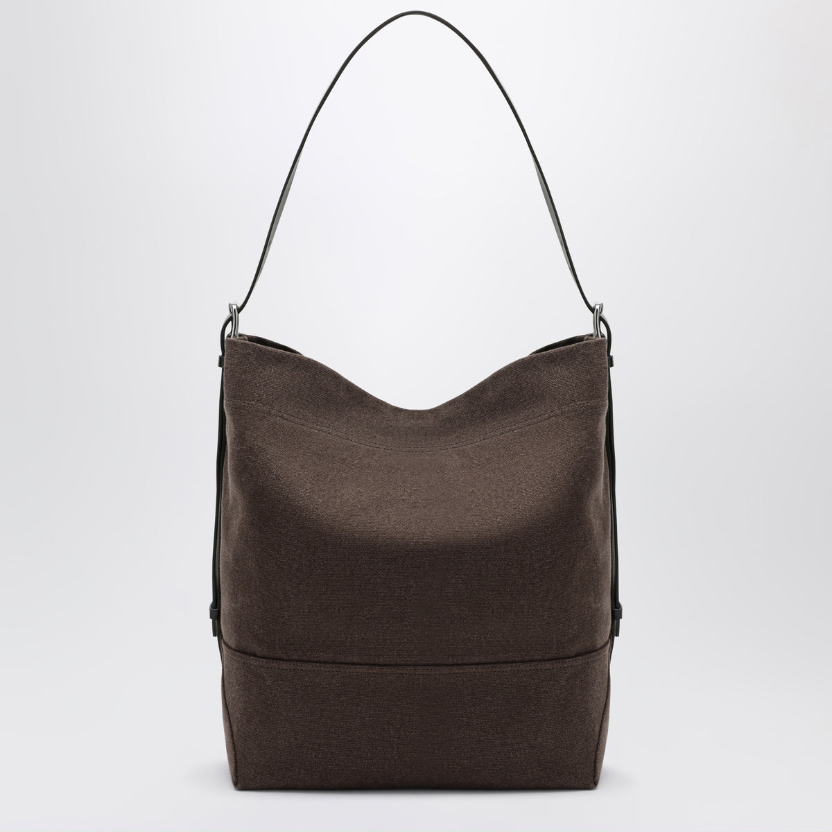 Belted Tote Bag in Dark Brown Cotton Canvas