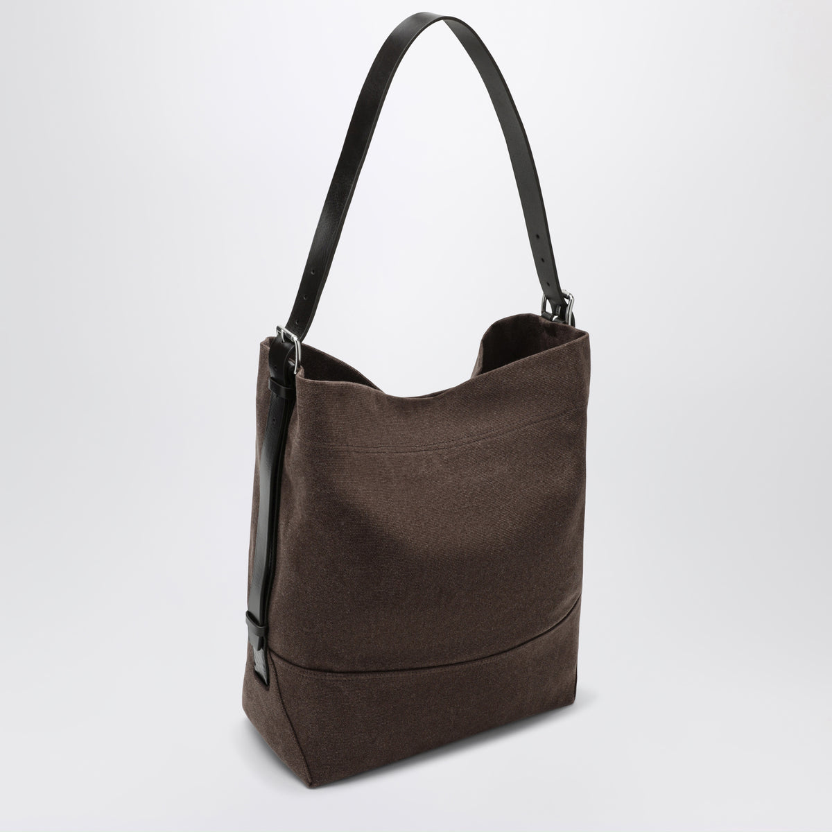 Belted Tote Bag in Dark Brown Cotton Canvas
