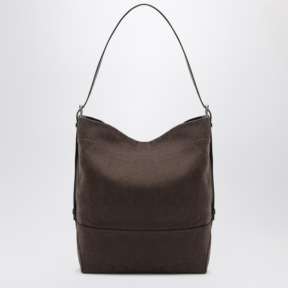 Belted Tote Bag in Dark Brown Cotton Canvas