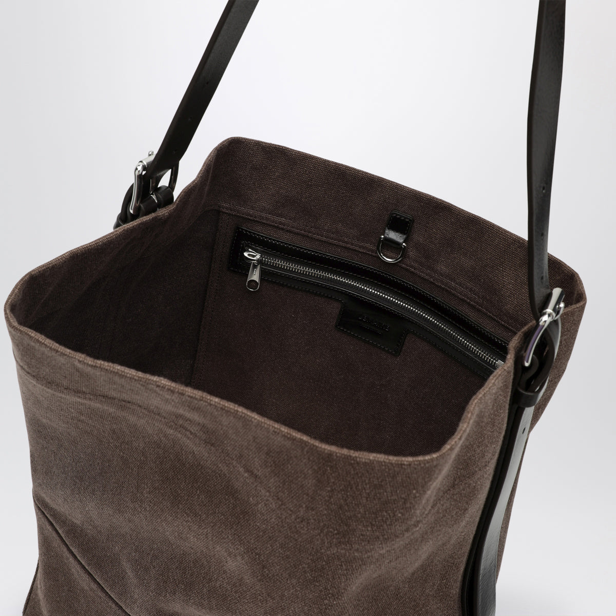 Belted Tote Bag in Dark Brown Cotton Canvas