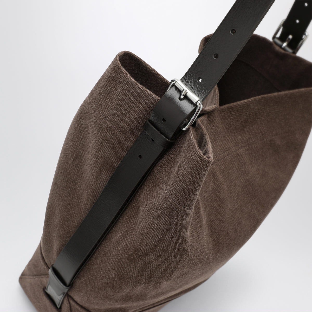 Belted Tote Bag in Dark Brown Cotton Canvas