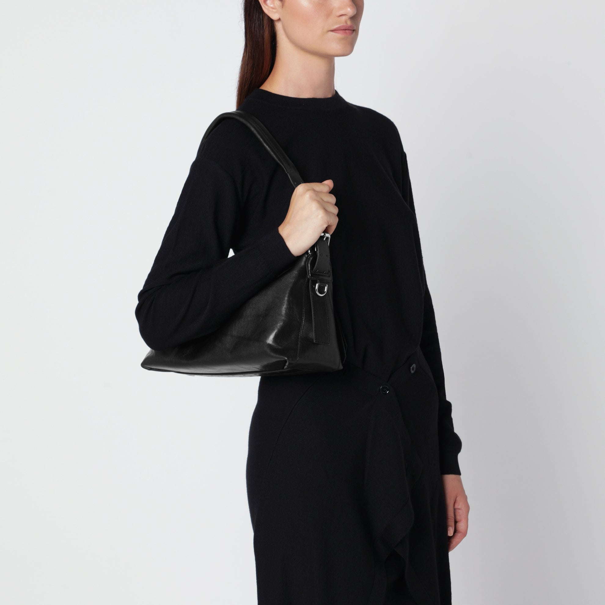 sac baguette en cuir marron foncé