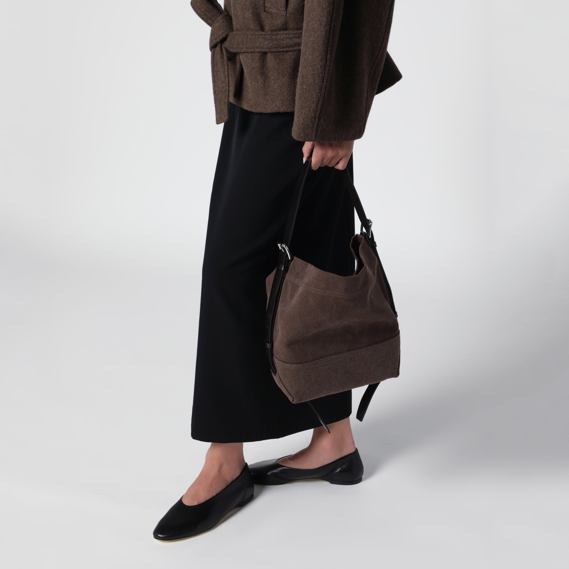 Small dark chocolate cotton canvas tote bag