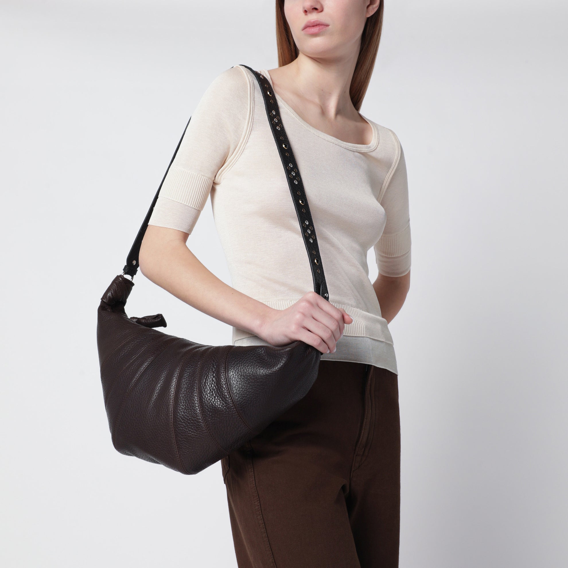 Medium Croissant leather bag with Western studs