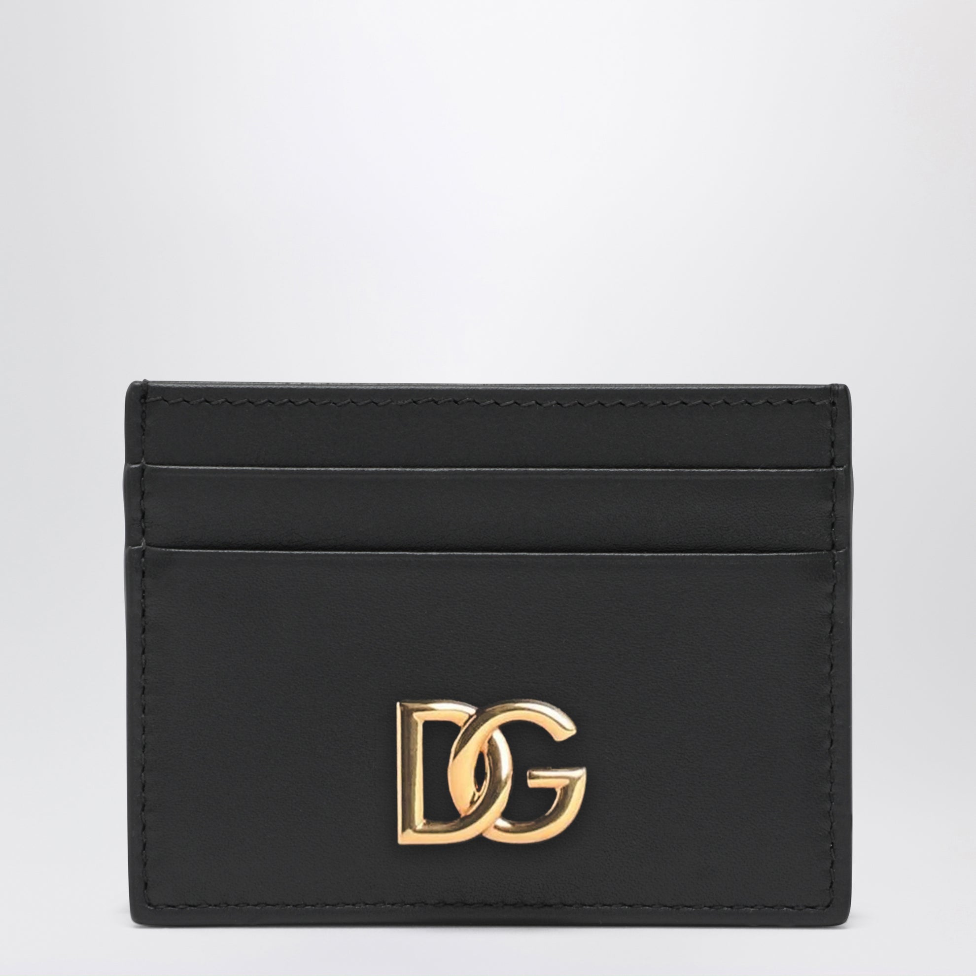 Black leather card holder with DG logo