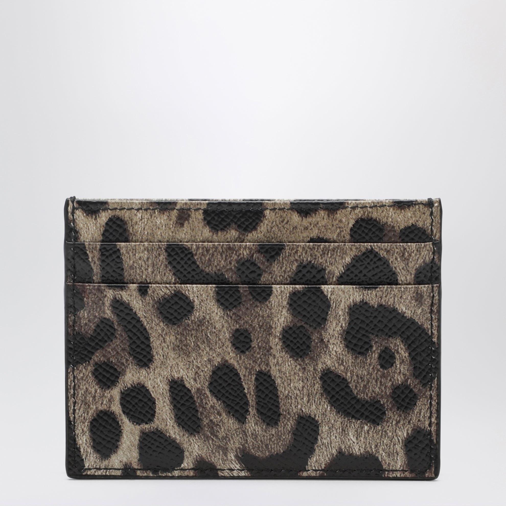 Portacarte in pelle Dauphine leopardato con targhetta logo