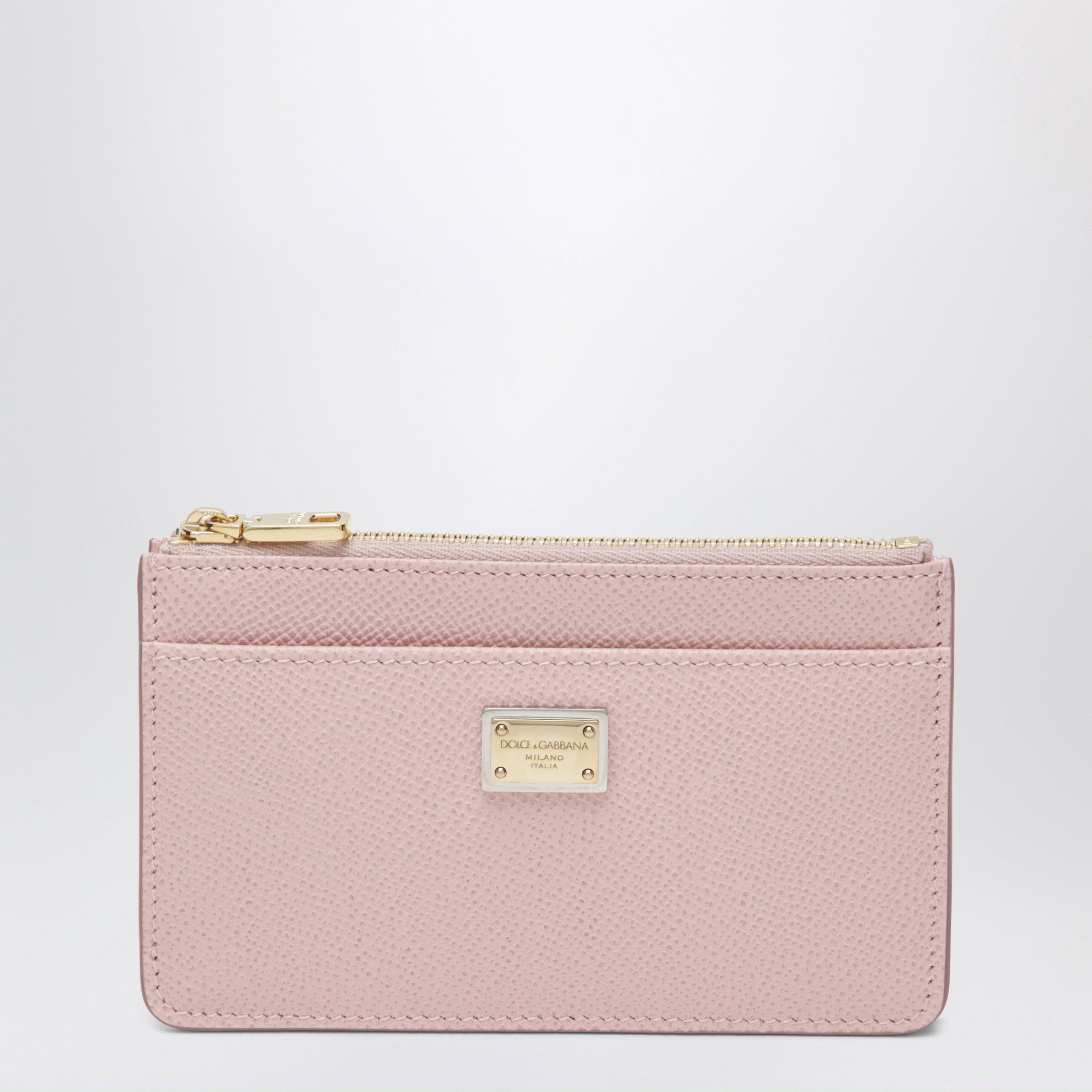 Portacarte con zip in pelle di vitello rosa carne