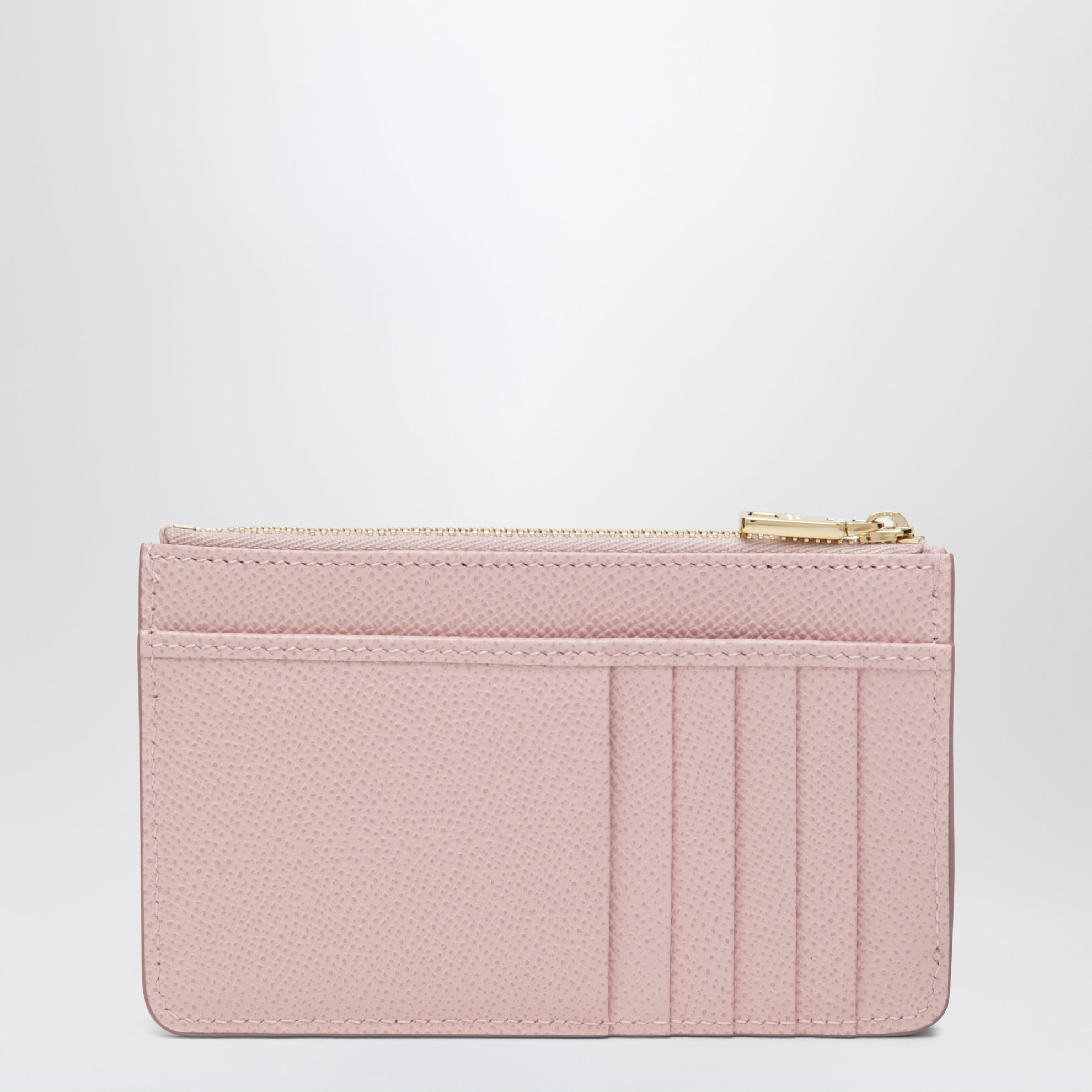 Portacarte con zip in pelle di vitello rosa carne