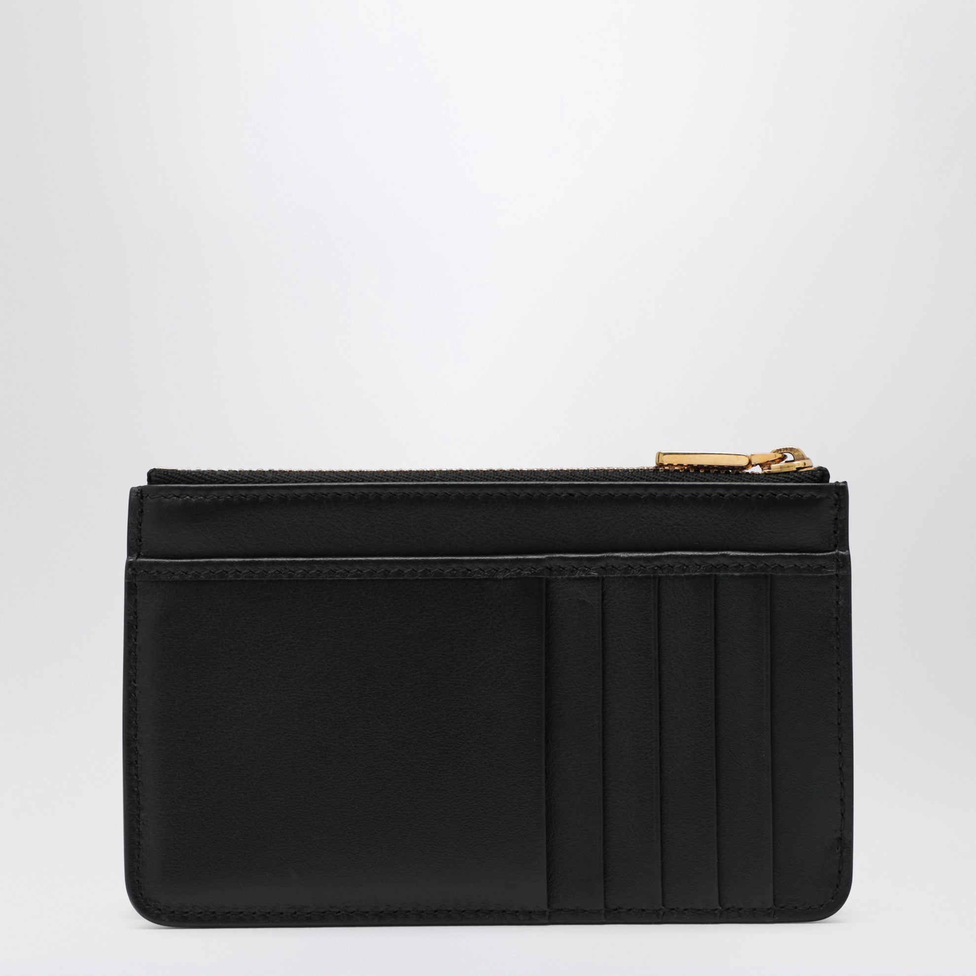 Porte-cartes zippé noir en cuir avec logo DG