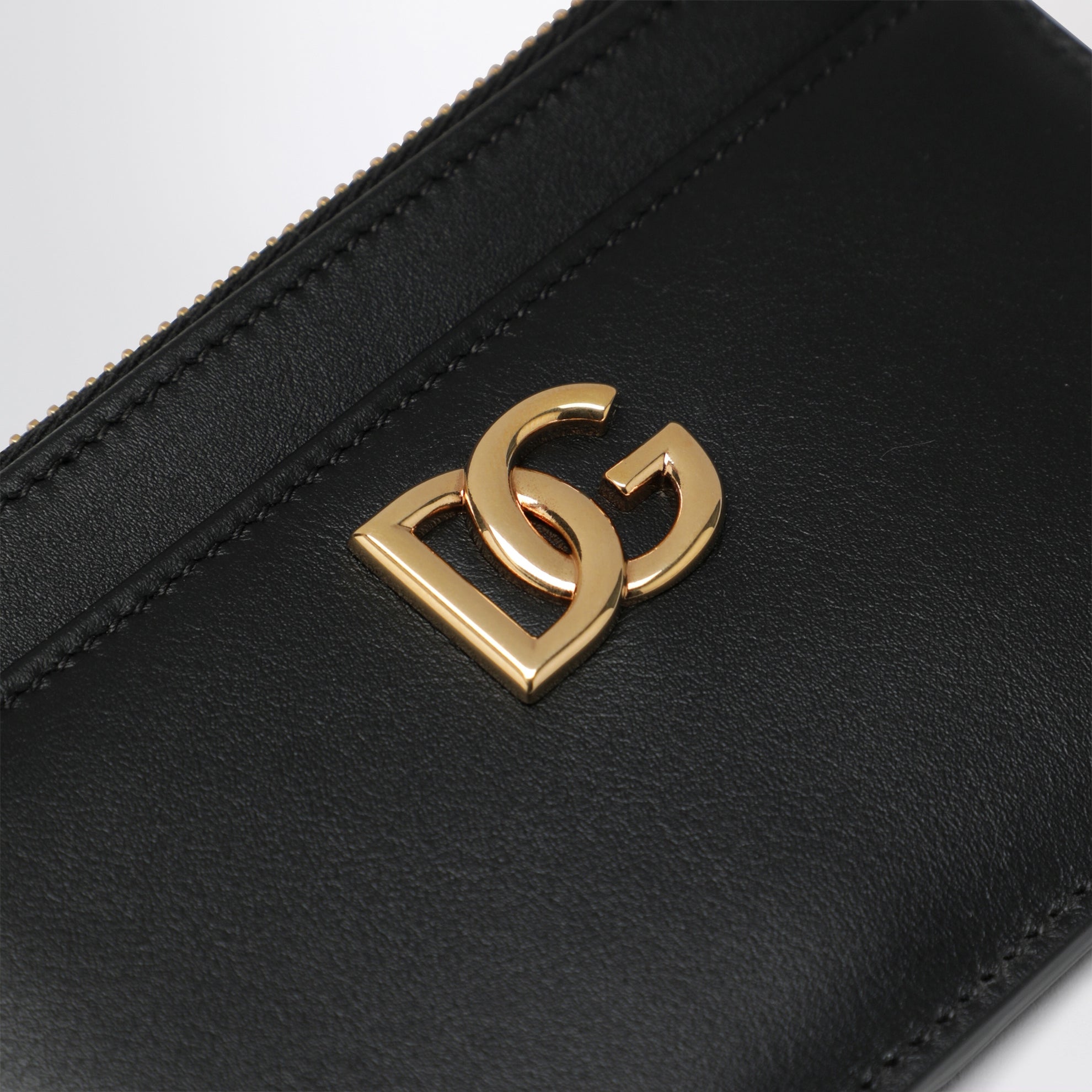 Porte-cartes zippé noir en cuir avec logo DG