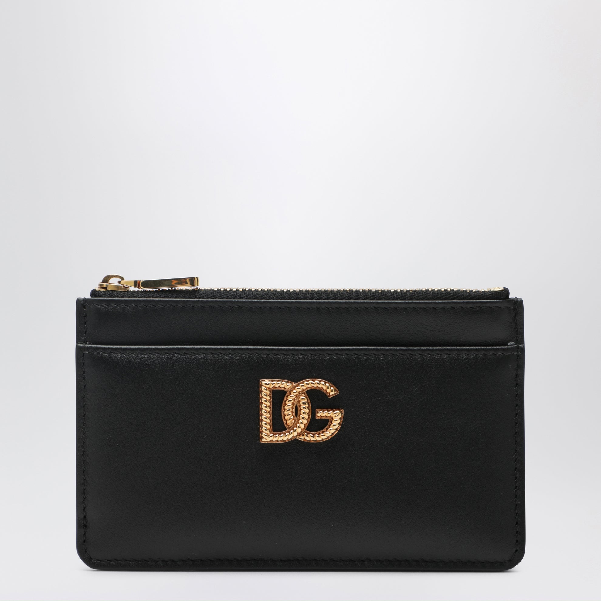 Portacarte con logo DG in pelle di vitello nero